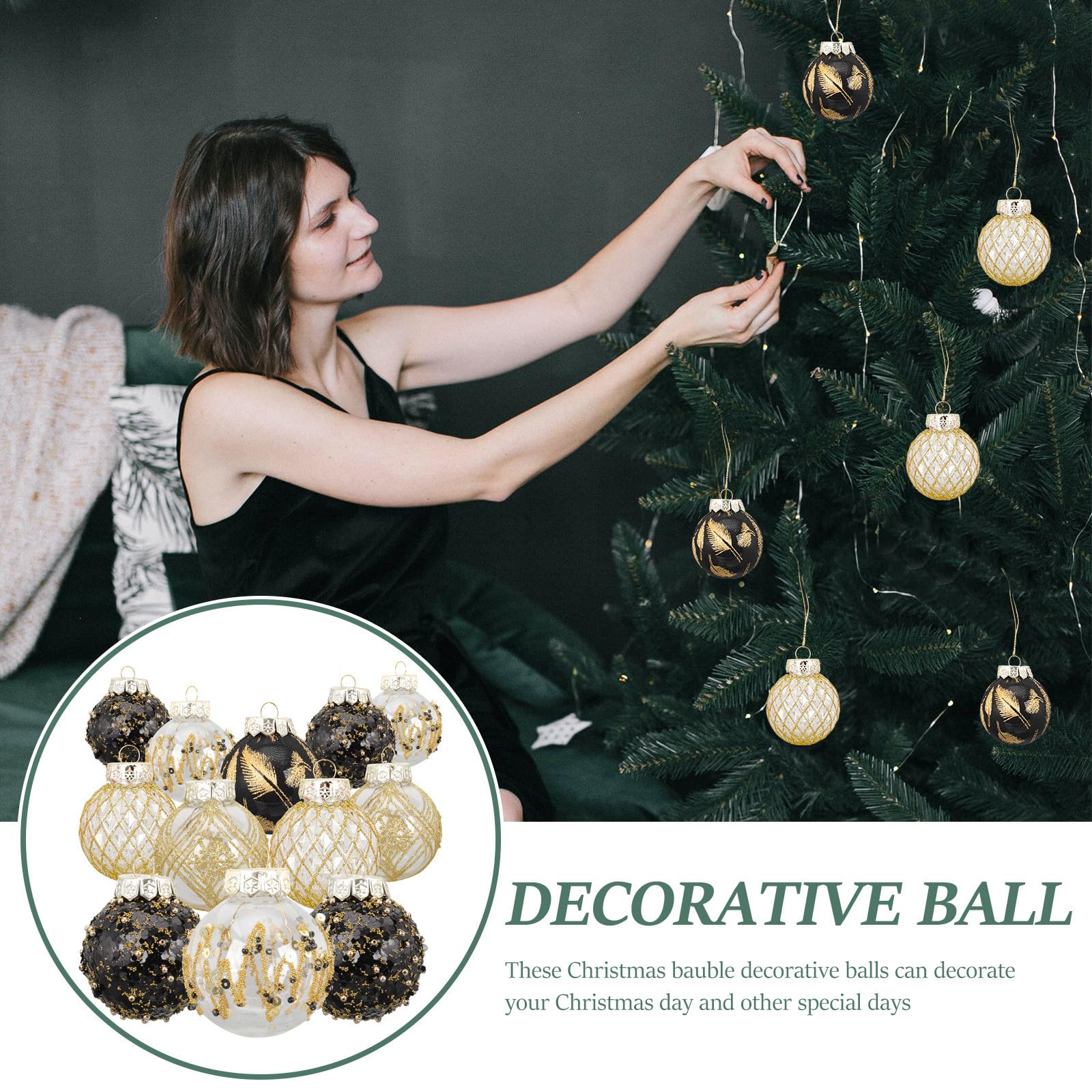 PACKOVE 25 Stück Weihnachtskugeln Kunststoff Shatterproof Hängende Weihnachtsdekoration für Fenster und Fotorequisiten Schwarz Weihnachtsbaumschmuck