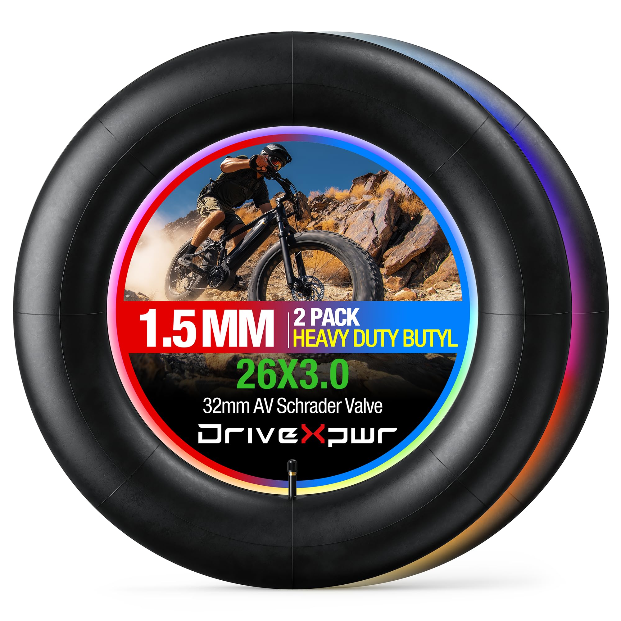 Dętka z zaworem 32 mm AV Schrader - idealna do rowerów górskich i rowerów elektrycznych, opony o grubości 1,3 mm, 2 szt