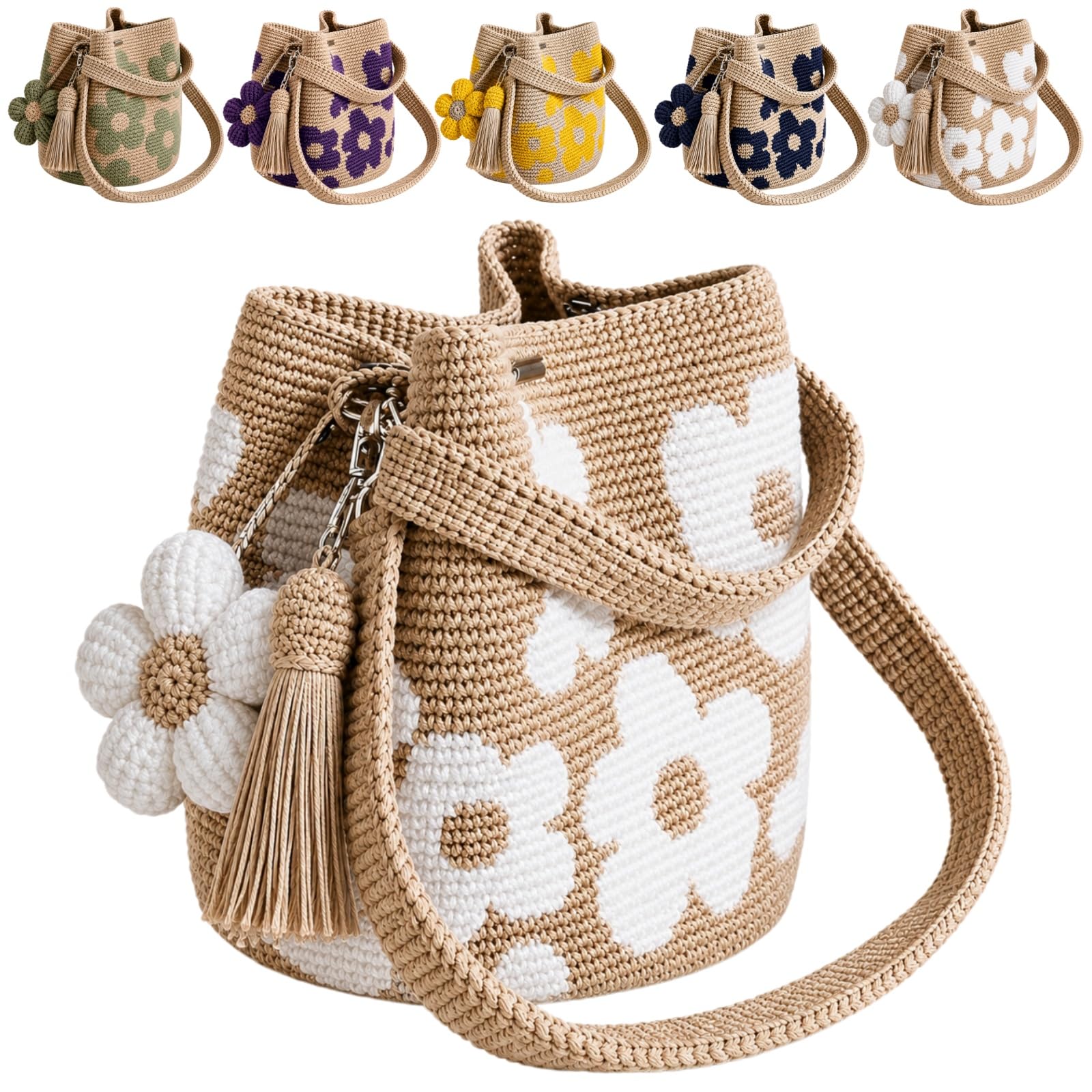 Handmade Crochet Flower Tote Bag, Boho Knit Floral Purse Bag Gifts, 2026 Summer Crochet Purses for Women Vacation