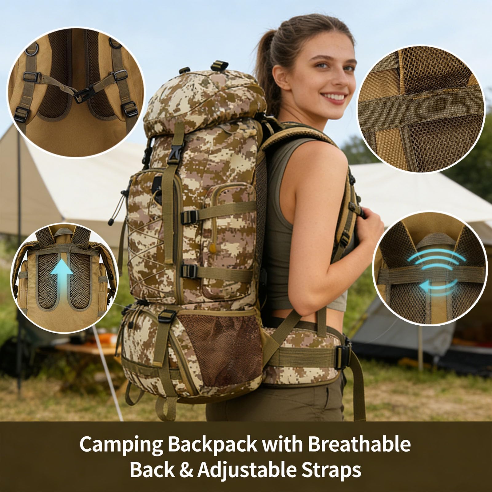 Zaino militare 90 l, zaino da trekking impermeabile, mimetico, zaino tattico da trekking, caccia, grande zaino da viaggio per uomo e donna
