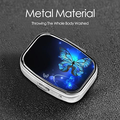 Miniatura 5 de Pastillero cuadrado de moda de mariposa azul, organizadores de pastillas pequeñas para monedero de viaje, talla única (10896)