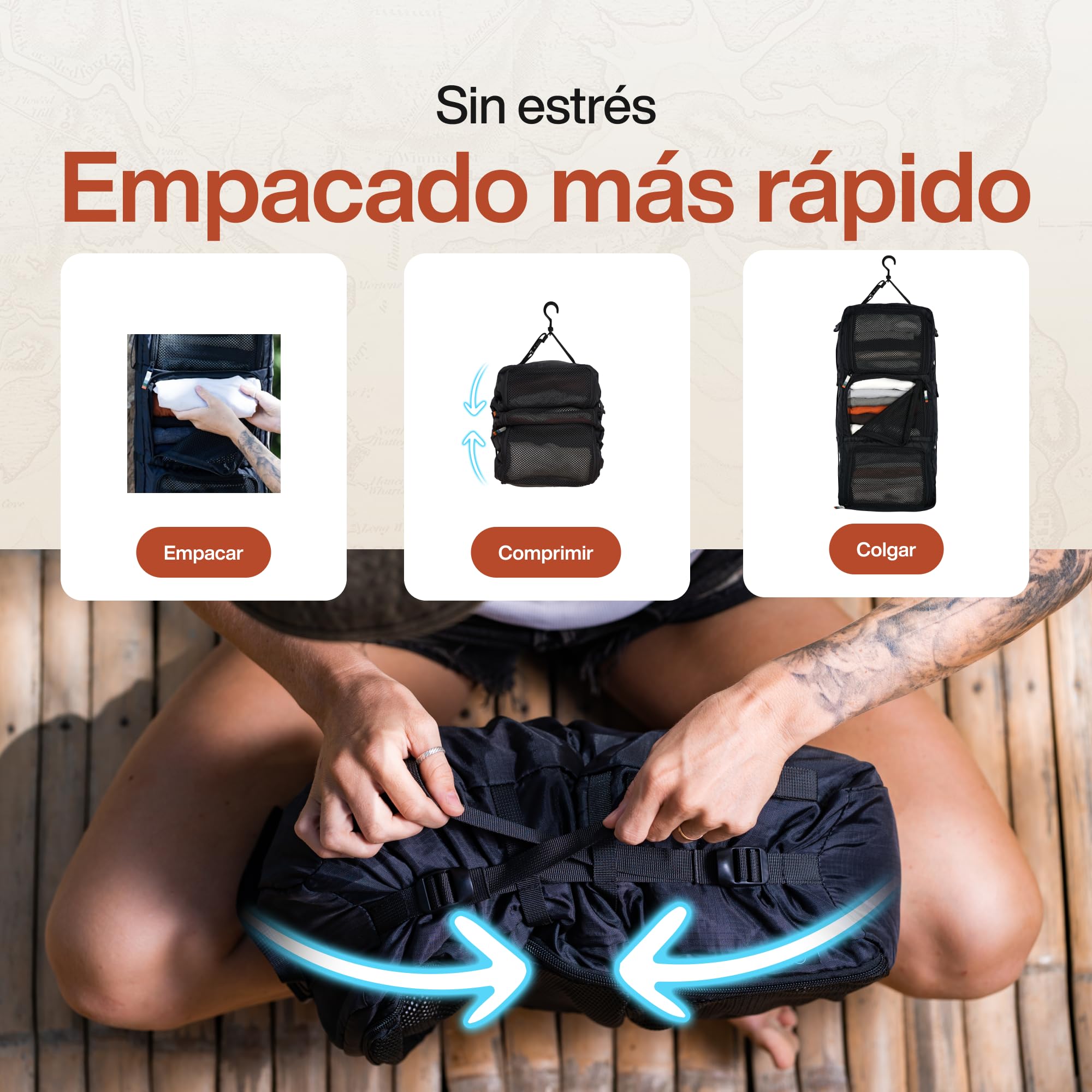 TRAVEL DUDE Organizador de maletas colgante, Organizador Maleta con Compresión, Hanging Packing Cube de Viaje, Cubo de embalaje colgante para mochila, Maletas portátiles de viaje (Negro)