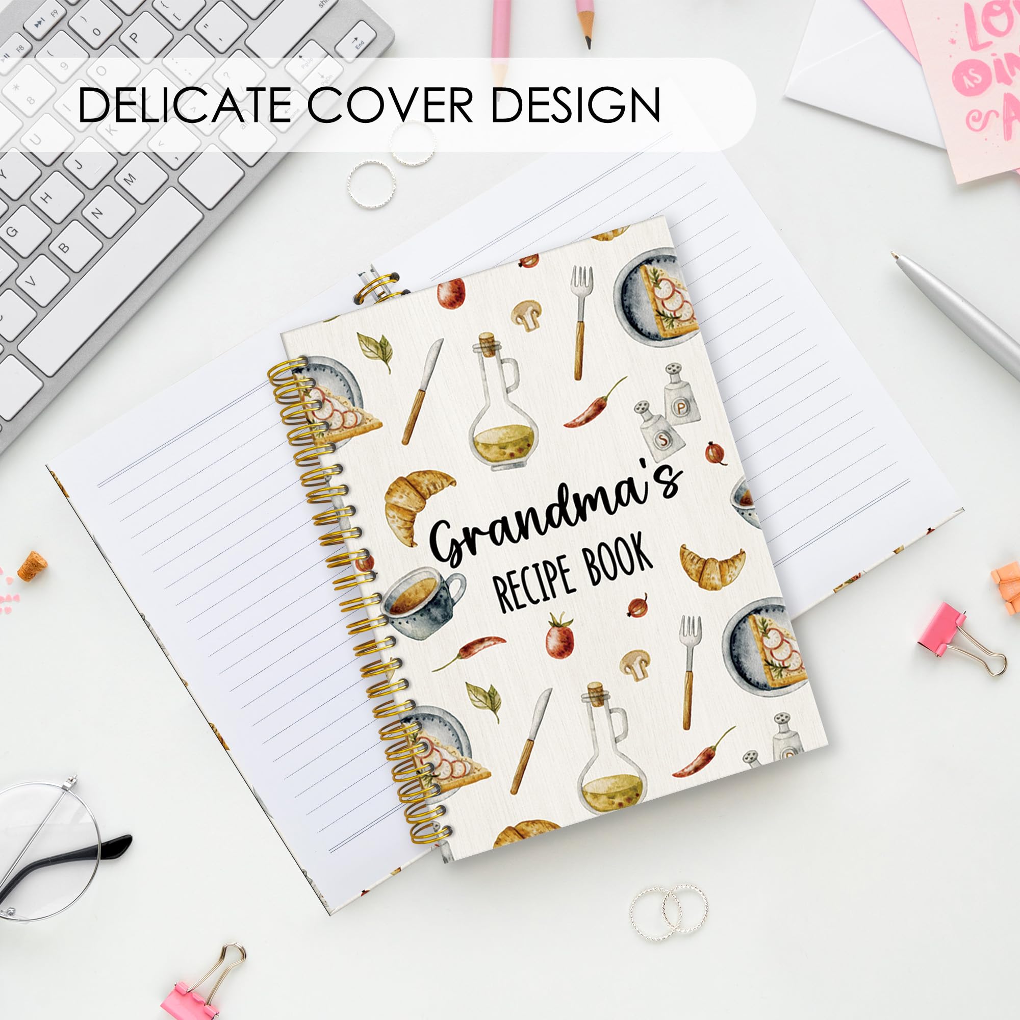 Libro de recetas para la abuela, cuaderno en espiral de tapa dura A5, cuaderno de recetas en blanco, cuaderno rayado, diario diario, abuela, abuela, cocina, regalos, notas, cuaderno de 14 x 21