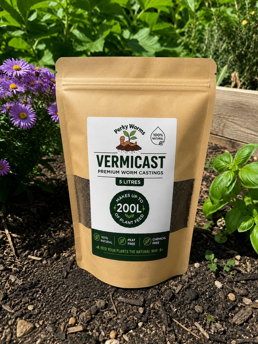 Perky Worms Premium Vermicast, 5 Litres, 100% Natural Worm Castings