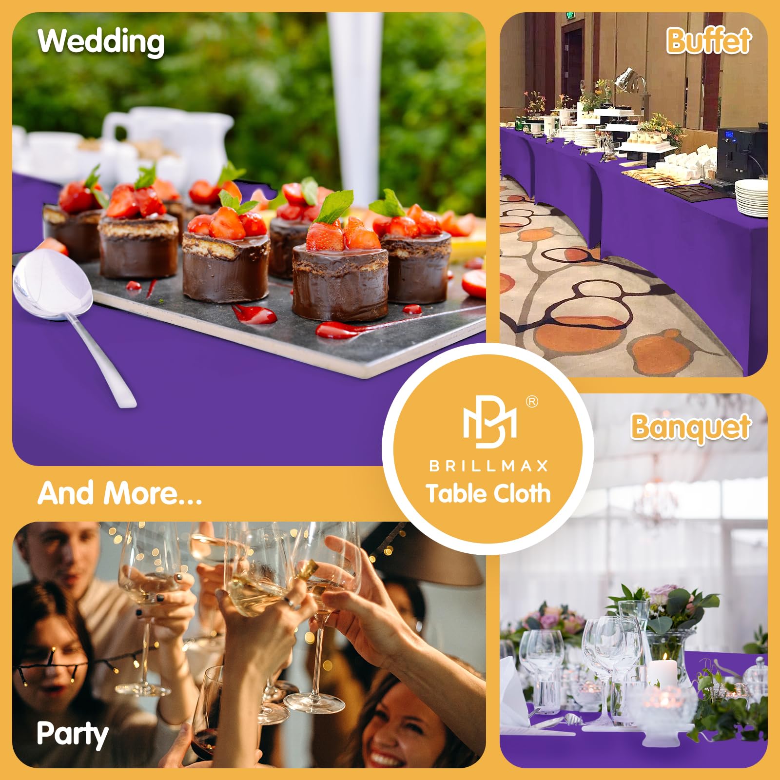 Paquete de 6 manteles de elastano ajustables de color morado, manteles elásticos de 6 pies para mesas rectangulares de 6 pies, tela de lino elástica para bodas, banquetes, fiestas de cumpleaños, bufés