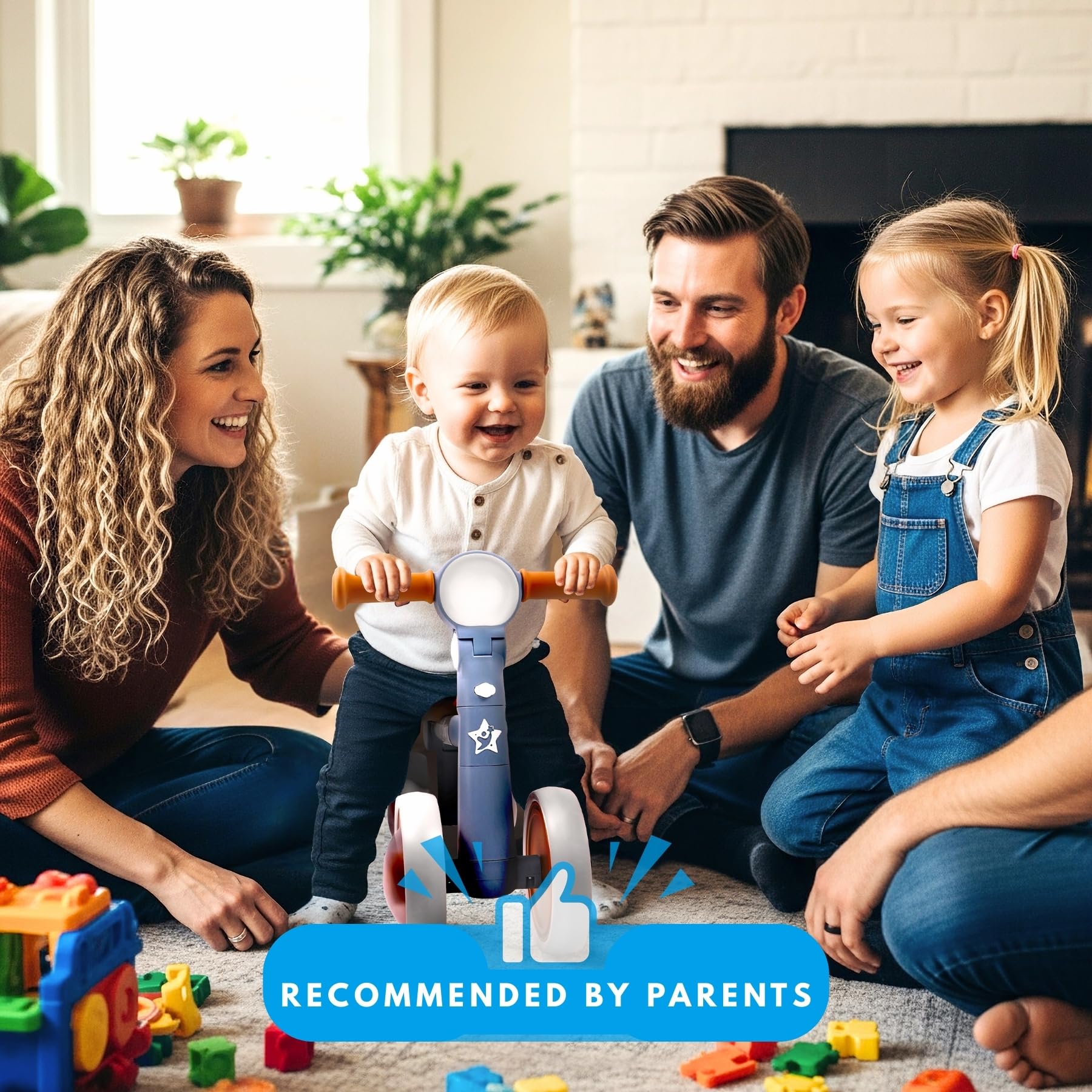 bicystar Draisienne pour bébé avec guidon réglable, roue arrière, éclairage coloré, meilleur cadeau pour 12-36 mois, bleu clair