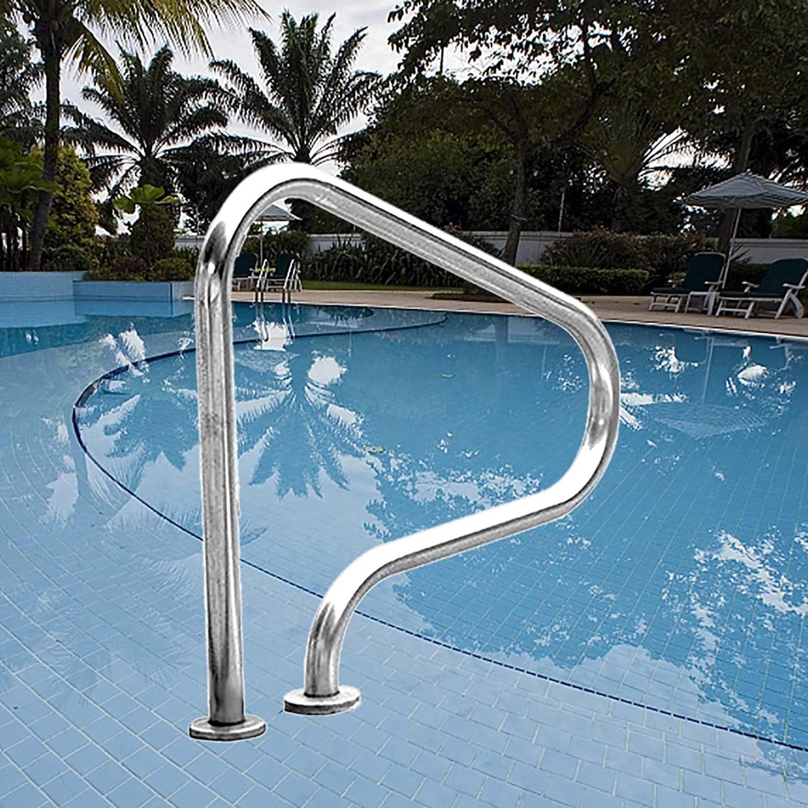 Mains courantes de piscine facile à installer avec platine de fixation stable en inox 304