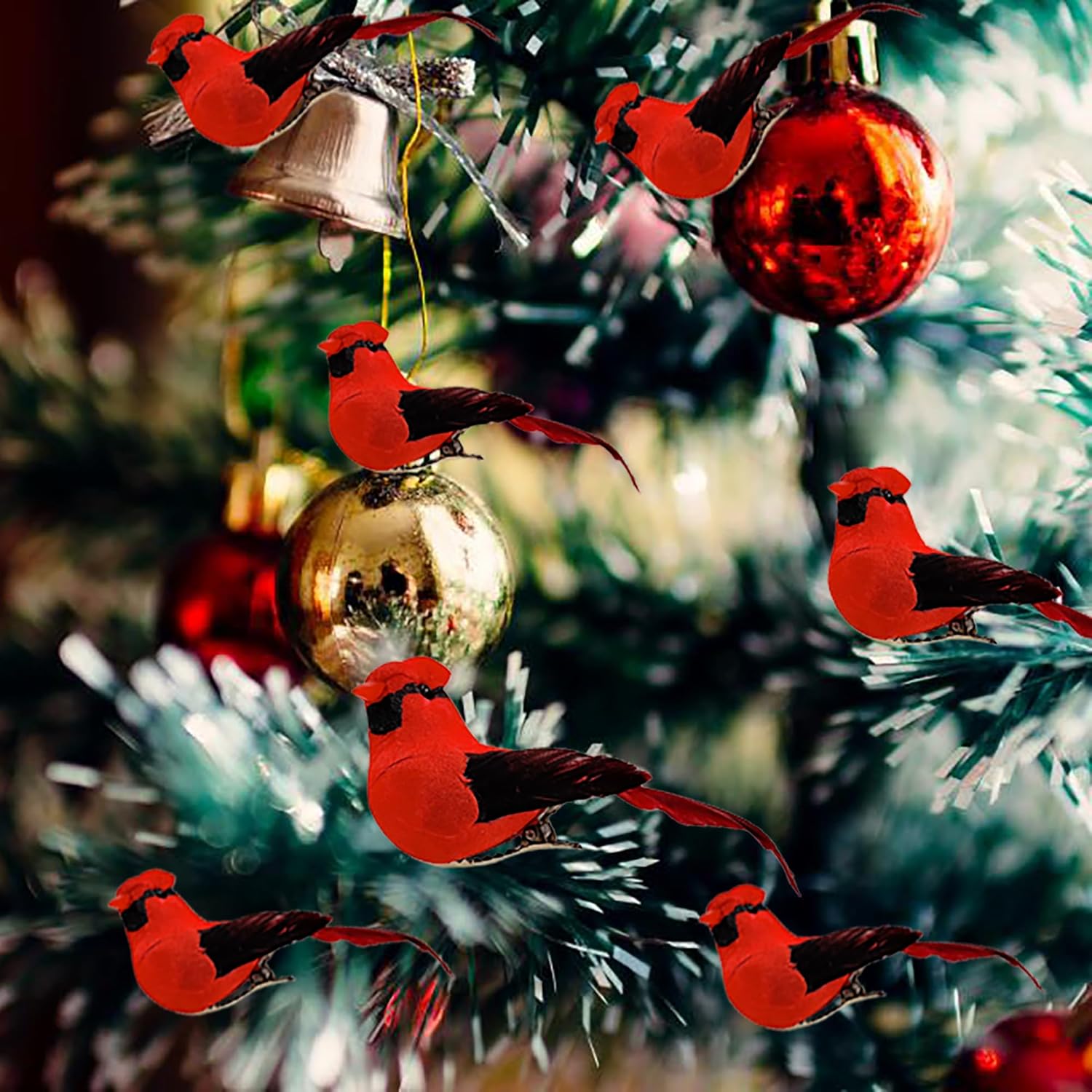 Cartanfill-Cardinal Clip On Christmas Tree Ornament Decorations, Set of 12, Red Feather Birds (Red D) - Image 2