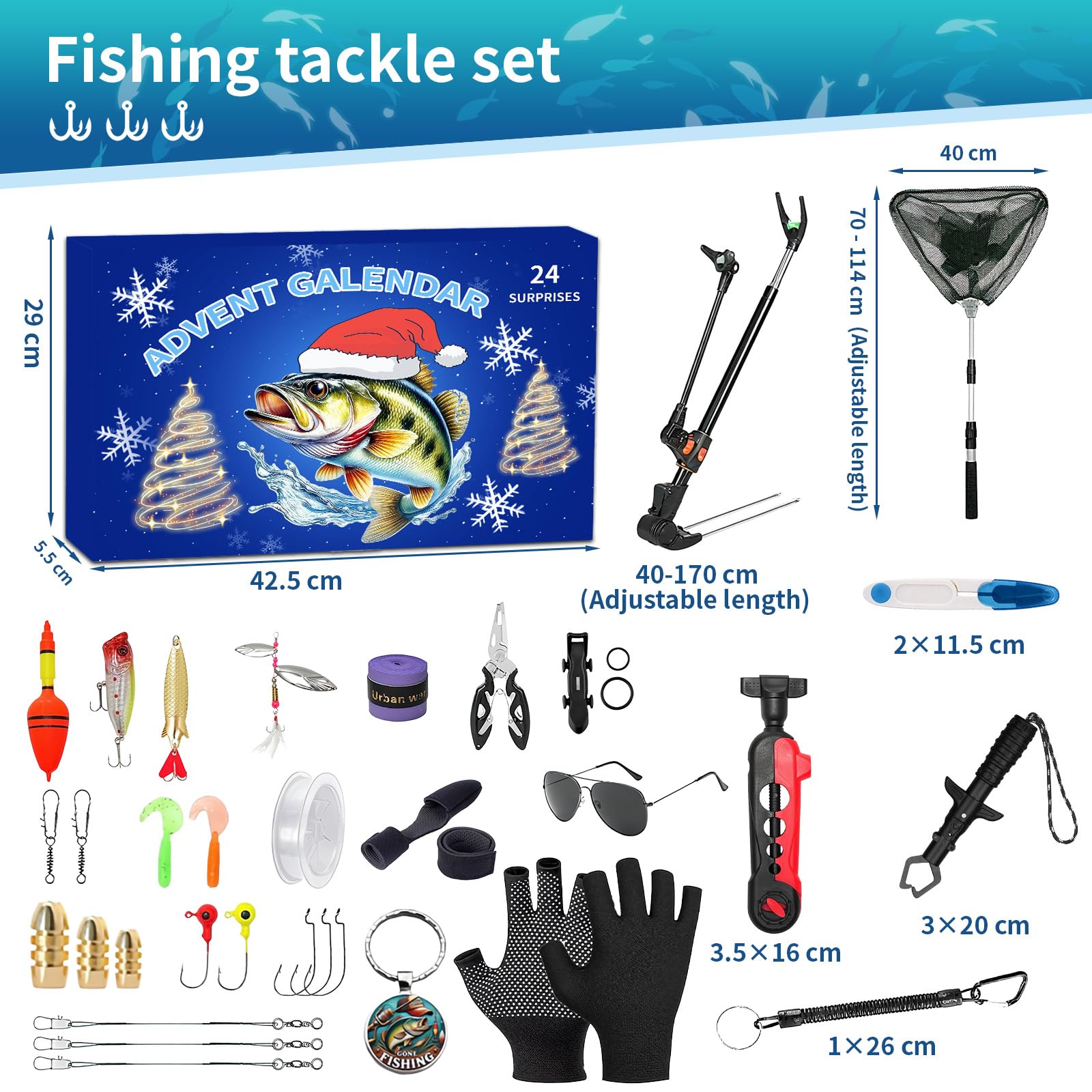 Calendario Avvento Adulti 2025, Calendario Avvento Pesca Uomo, Calendar Advent Pescatore con 24 Giorni Esche Pescas per Natale, Regali Natale per Gli Amanti della Pesca (Blu)