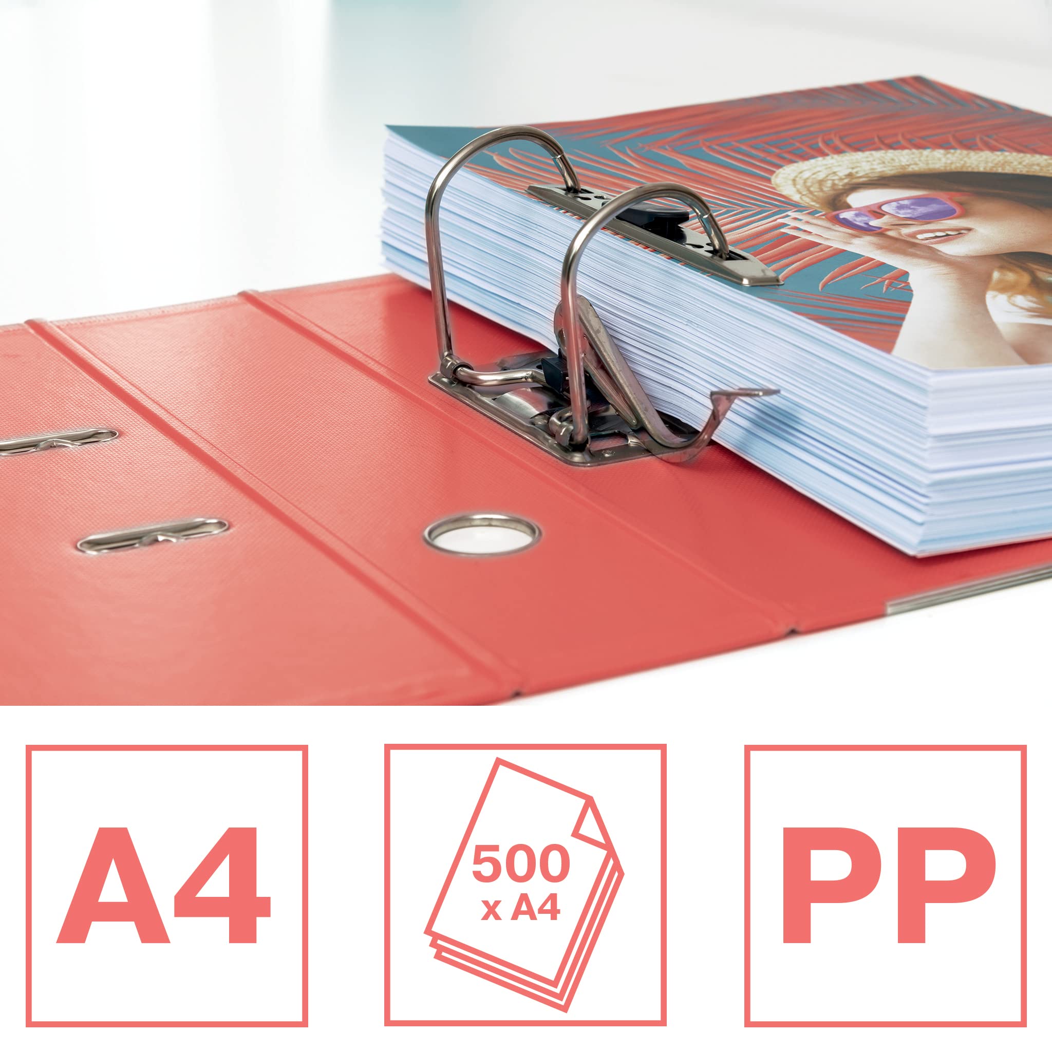 Esselte No.1 A4-Ordner PP, 10er Pack, 500 Blatt Kapazität, 75 mm Rückenbreite, leichter & robuster A4-Ordner für Zuhause/Büro, zur Schreibtischorganisation, Colour'Breeze Serie, Koralle, 628431