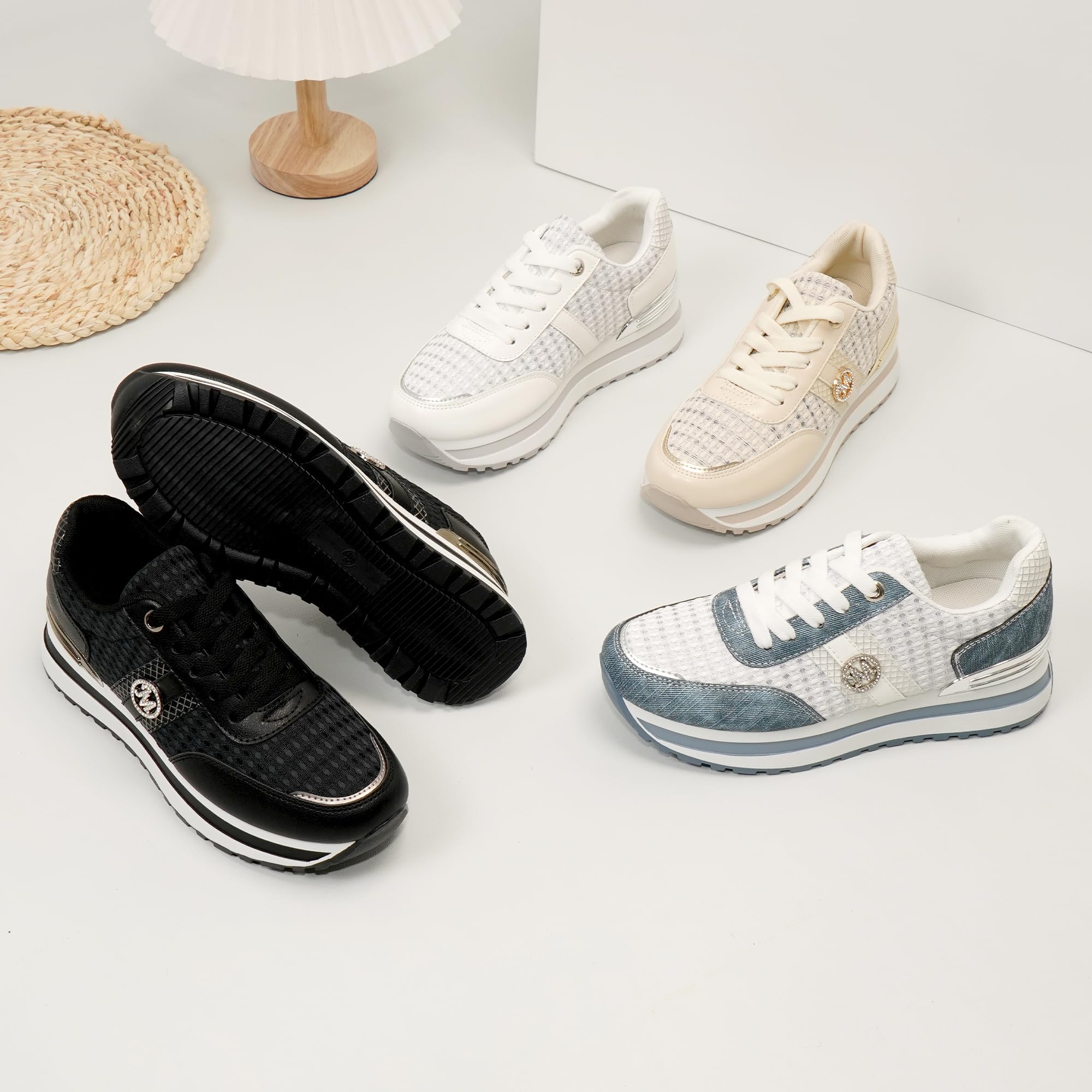 JOMIX Sneakers Donna Platform Scarpe con Zeppa Comode Ginnastica Sportive Leggere Traspiranti Passeggiata Casual Mesh Ragazza Moda