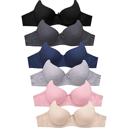 Mamia WHITE APPAREL Women's Basic Plain Bras (Packs of 6) - Various Styles, #057, 32B