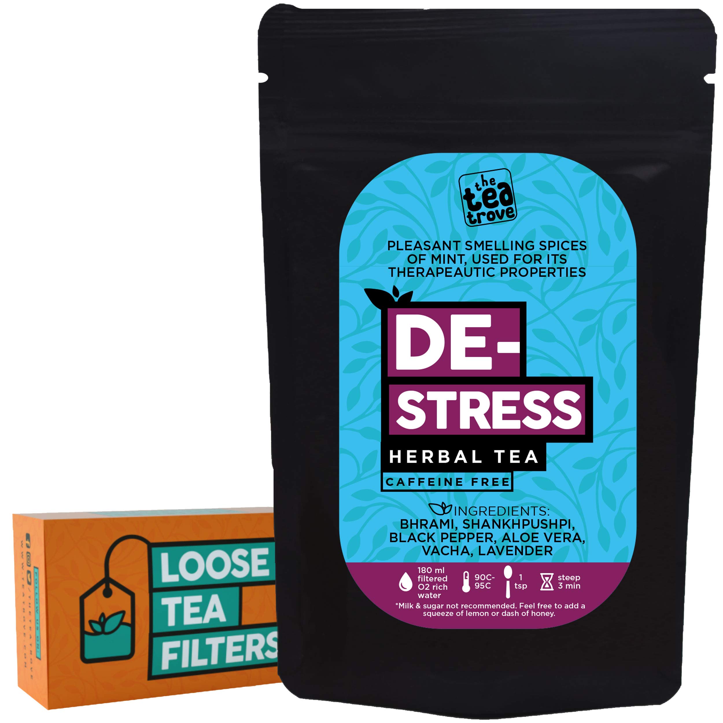 the tea troveDestress Herbal Tea | Supports Relaxing and Restful Sleep | Stress Relief Tea Helping with Anxiety | Steep as Hot Bedtime Sleep Tea or Iced Calming Tea | Caffeine Free, (50 Gm, 25 Cups)