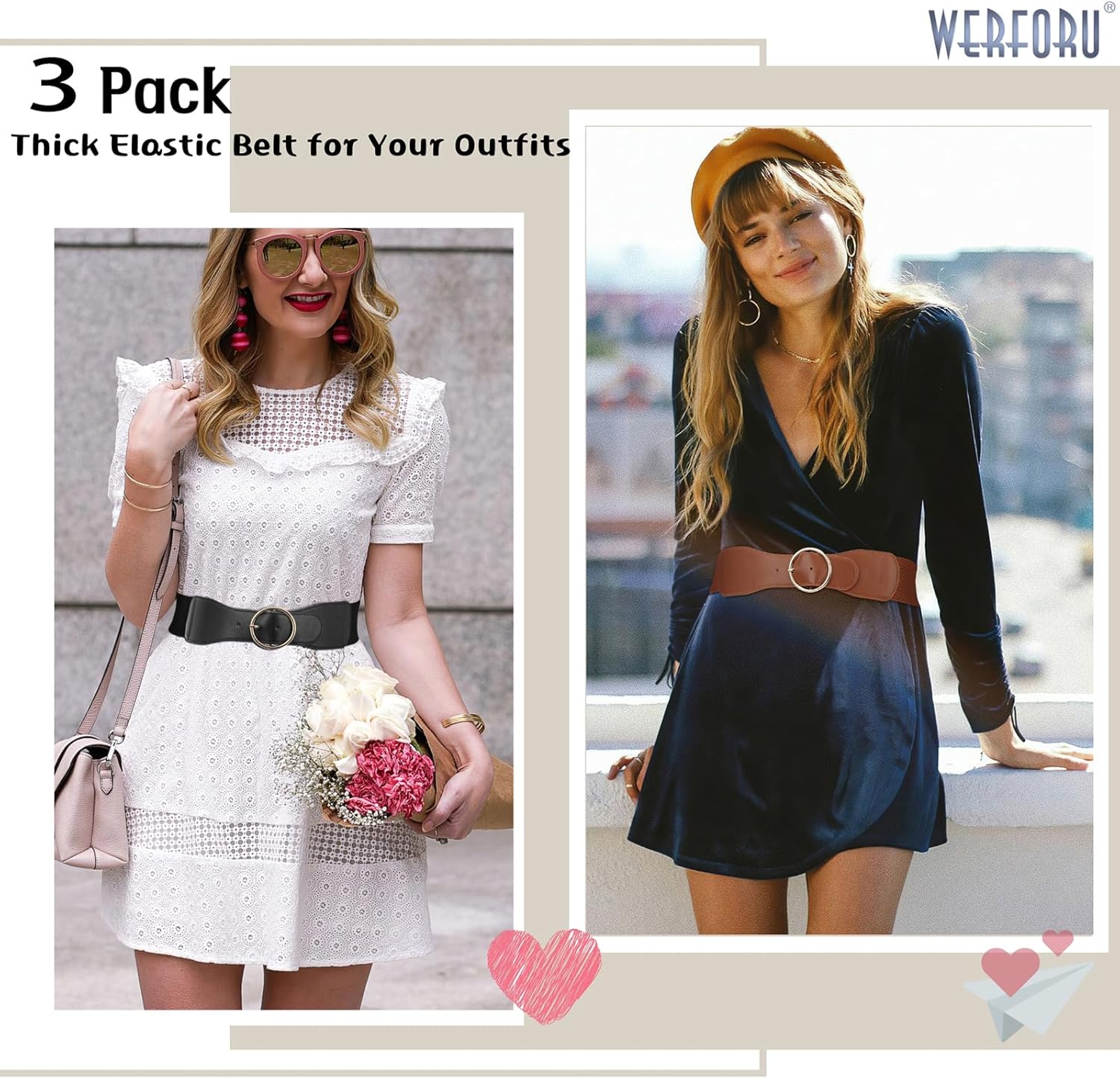 WERFORU Women Elastic Stretchy Wide Belt for Dress Ladies Stretch Thick Waist Belt with Gold O Ring Buckle - Image 3