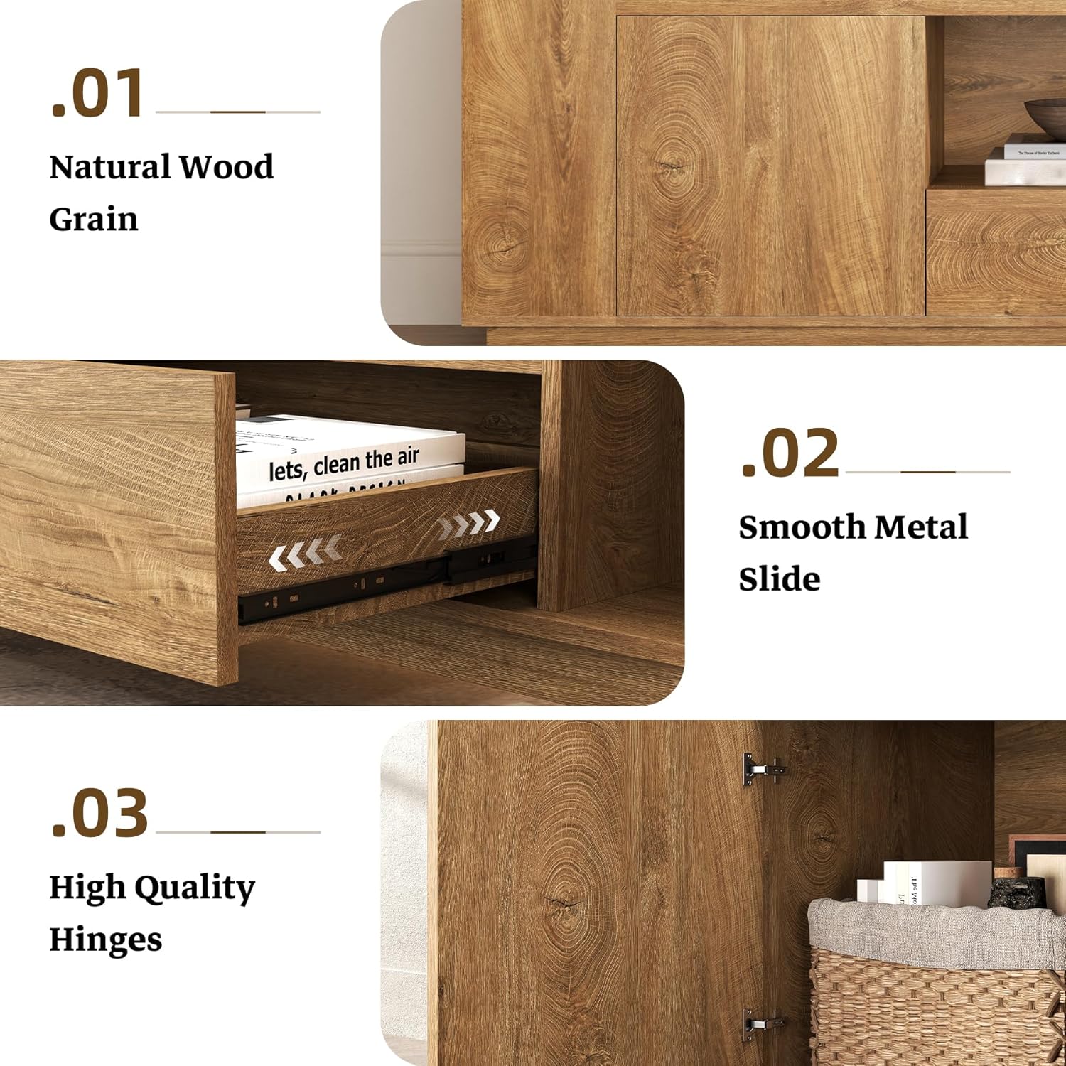 Epecoya Oak TV Stands for Living Room 78.7-Inch, Wooden Entertainment Center with 2 Cabinets & Drawer, Farmhouse TV Console with Storage for TVs Up to 80", Natural Oak Brown