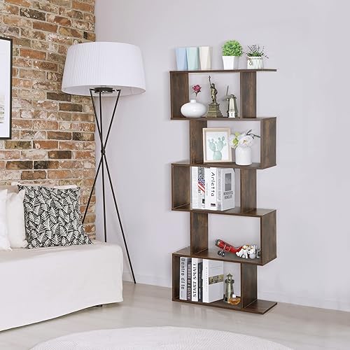 Miniatura 9 de ZENY Estantería geométrica, estantería de 5 niveles, estante de exhibición en forma de S y divisor de habitación, estantería de almacenamiento