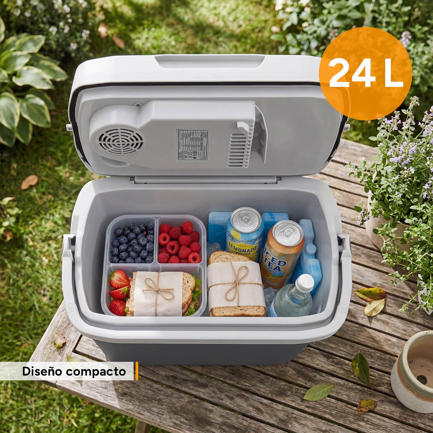 TZS First Austria Nevera Eléctrica 19L - Triple Alimentación con USB-C PD 3.0-52W Frío y Calor - Coche y Camping - Gris Claro