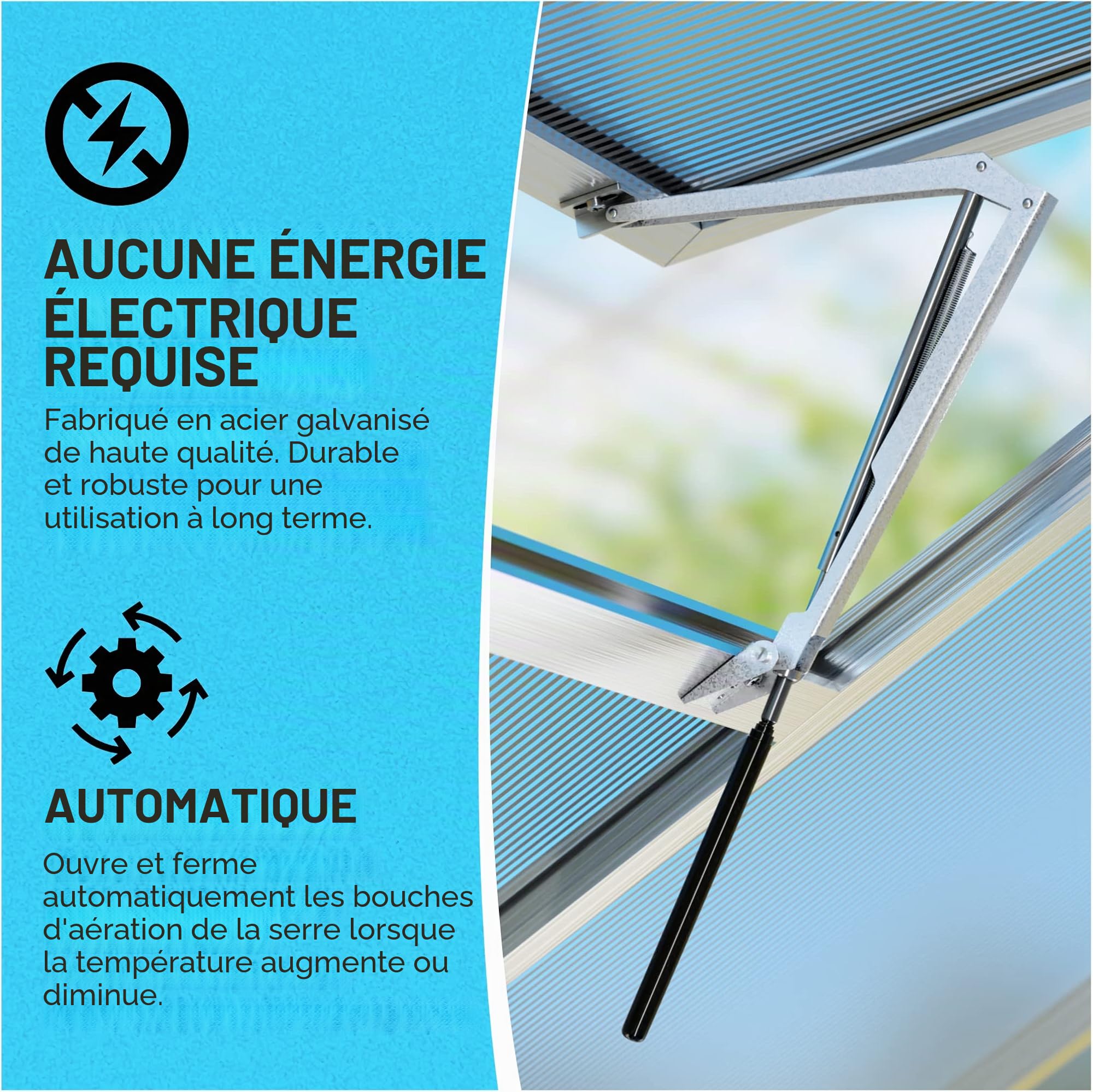 HAYATEC Système d'ouverture automatique pour serre Ouvre-fenêtre pour serre – Régulation de température, sans électricité, robuste et résistant aux intempéries – Capacité de levage de 7 kg, hauteur de