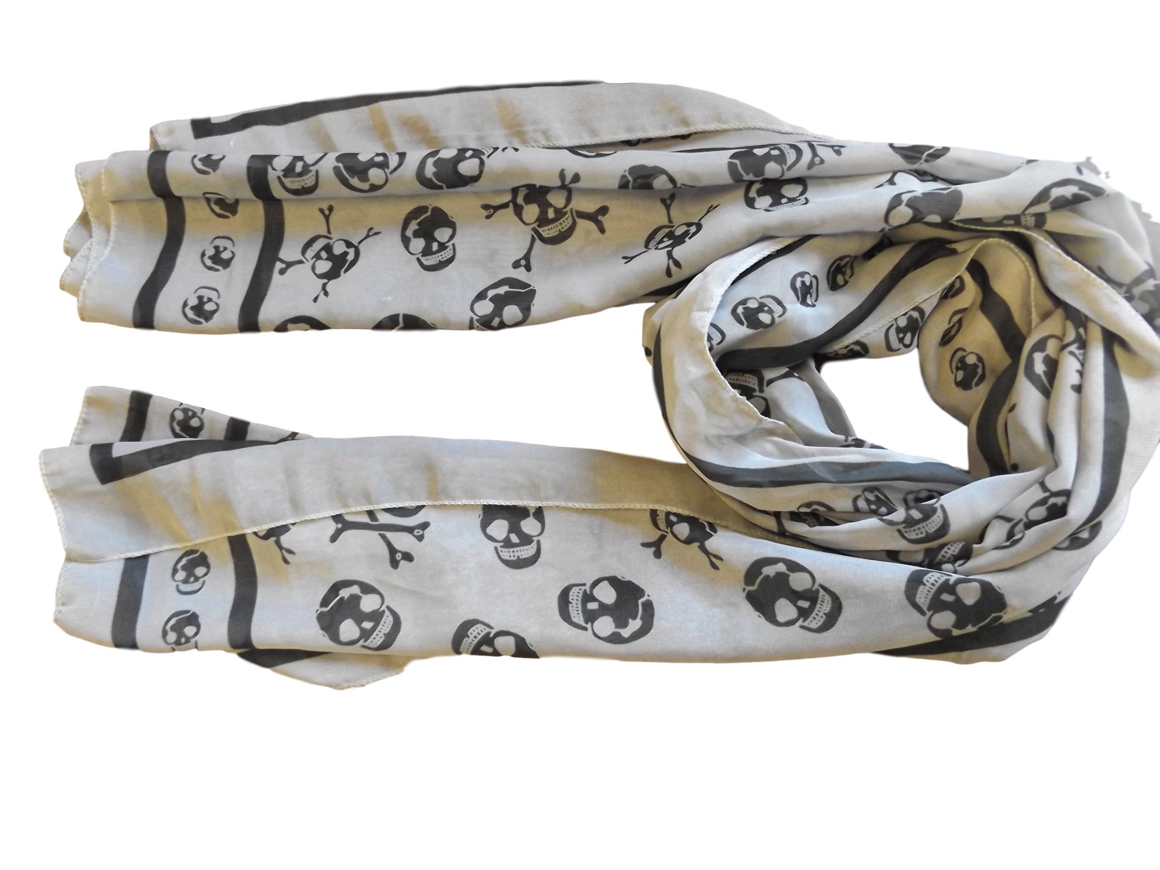 Fat-Catz-Copy-Catz Women's Grey - Grau - Grey/Black Skull Lightweight Unisex Grey Skull & Cross Bone Chiffon Scarf, Shawl, Wrap 150Cm X 50Cm