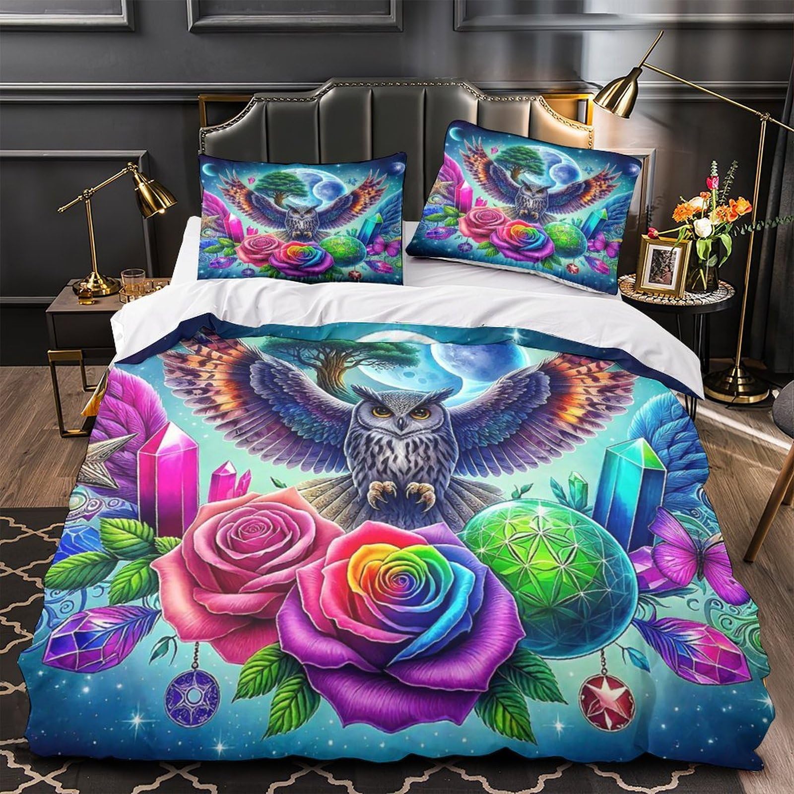 Housse de couette lune pour chambre d'enfant parure de lit 3D double en microfibre