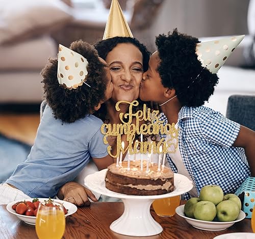 Miniatura 3 de Feliz Cumpleaños Mama Cake Topper, Best Mom Ever, feliz día de la madre, decoración de fiesta de cumpleaños de mamá con purpurina dorada.