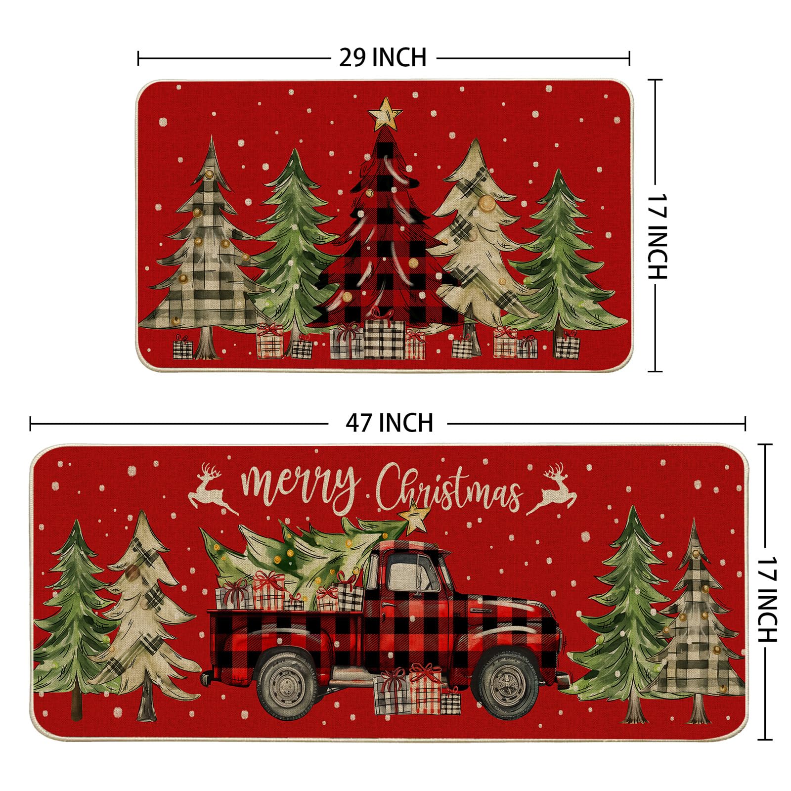 Weihnachtliche Küchenmatten Set - Bauernhaus LKW Design Rot/schwarz