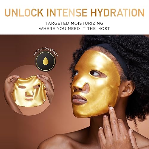 Miniatura 6 de DERMORA Máscara de tratamiento de la piel, máscara facial de brillo dorado, paquete de 20 máscaras faciales de gel, máscaras faciales