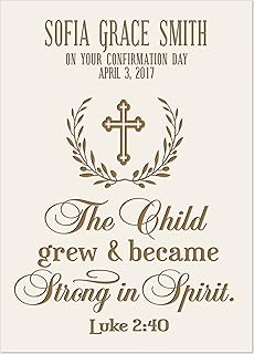 Personalized Baptism 1st Holy Communion Christening Gifts Custom Wall plaque baby dedication Decoration May The Child Grew and Became Strong In Spirit Luke 2:40 By LifeSong Milestones (White)