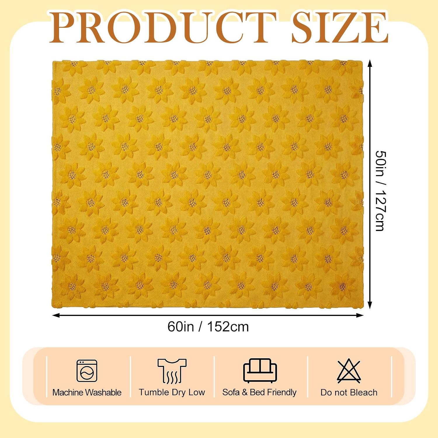 Tudomro 50''x60'' Spring Sunflower Gifts Blanket Throw 3D Embroidered Sun Flower Soft Fuzzy Plush Throw Blanket for Home Living Room Bed Couch Sofa Travel Camping(Yellow)