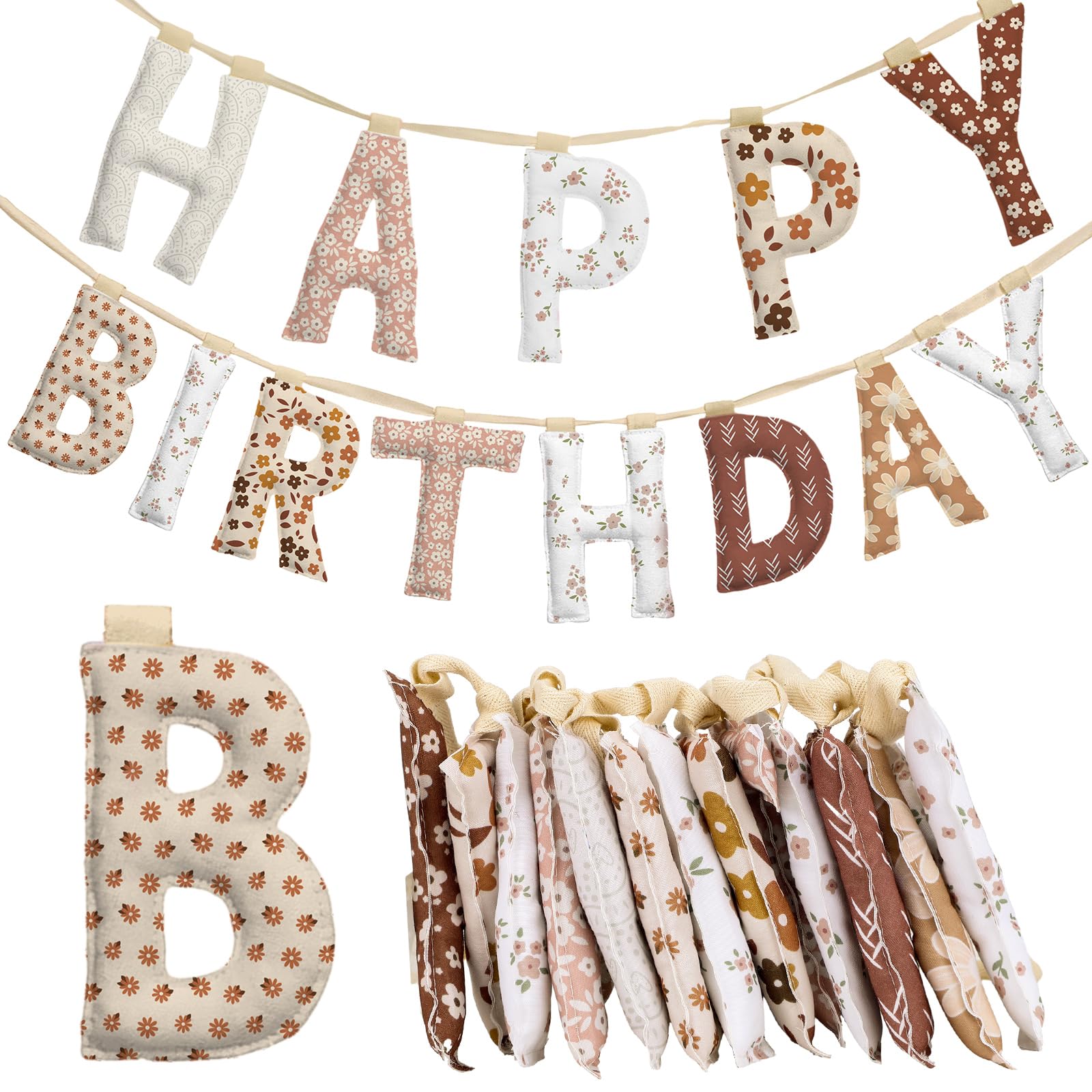 View 1 of Suncalla Happy Birthday Banner - Boho Felt Garland (Pink)