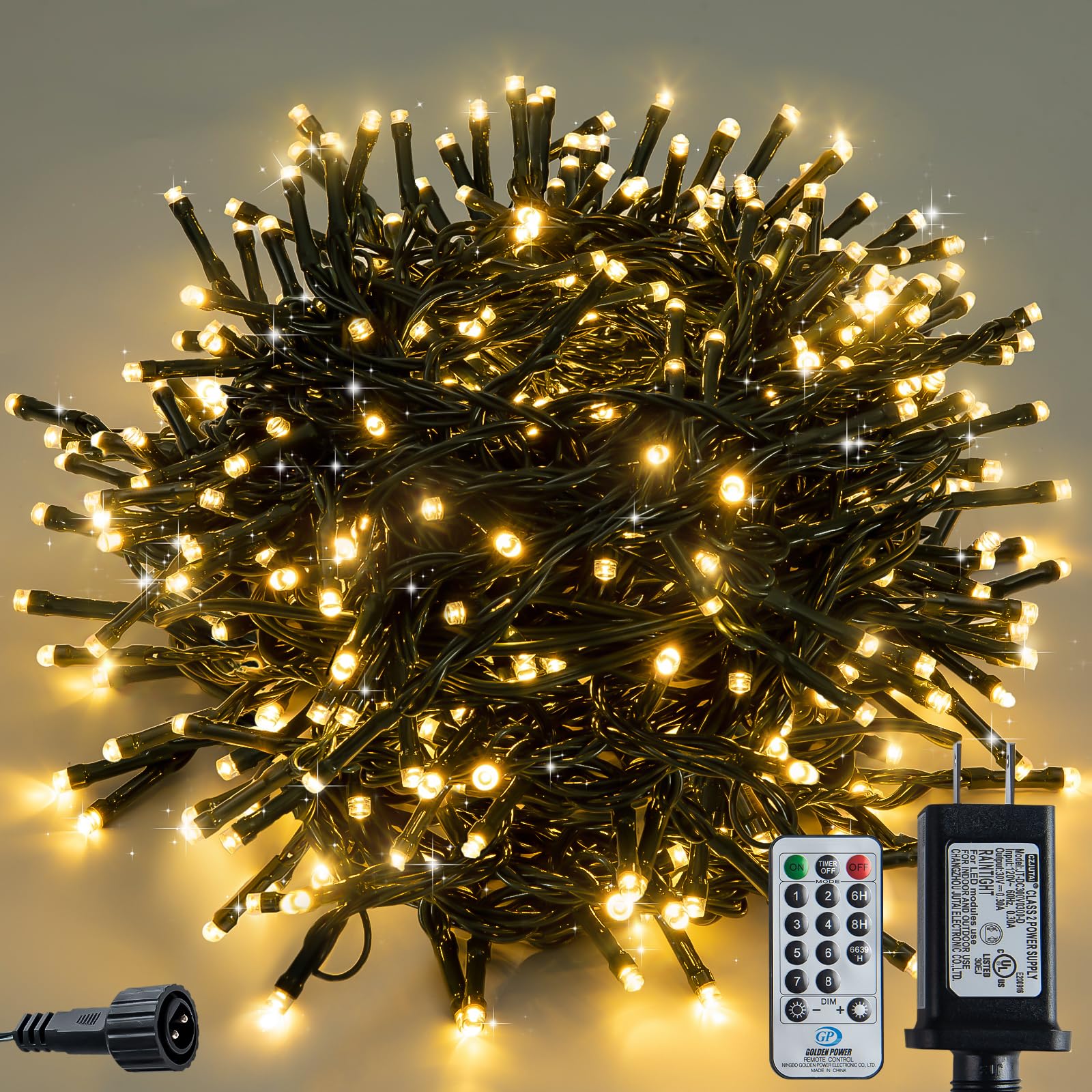 33ft Christmas Lights with Code 6QPQOXUQ - 100 LED Warm White