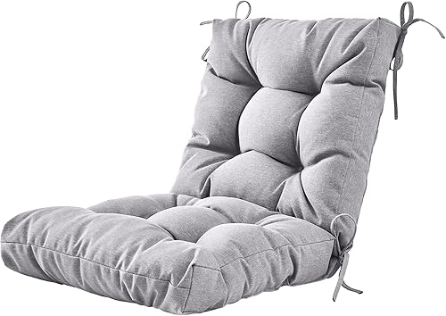 Cojines para sillas de exterior, 40 x 20 x 4 pulgadas, cojín de mimbre grueso con respaldo bajo y lazos para muebles de patio, beige