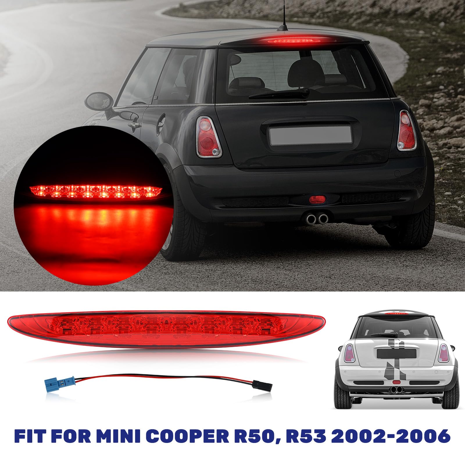 Baceyong Terza luce freno LED, 3ª luce freno posteriore ad montaggio alto, compatibile con Mini Cooper R50, R53 2002-2006, sostituisce 63256935789, lente rossa