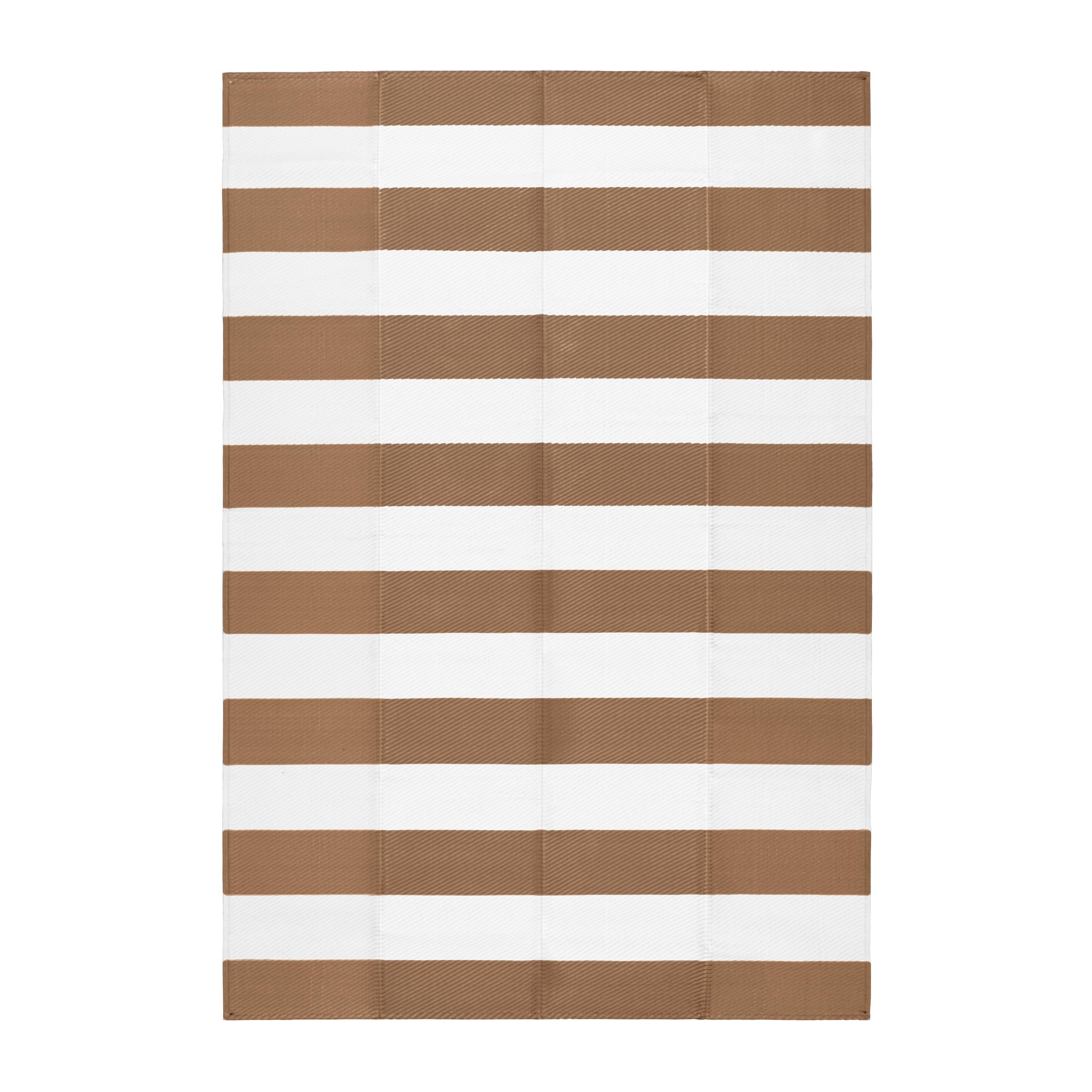 Relsy Outdoor Rug Waterproof Reversible Large 160 x 230 cm Garden Rug, Taupe & White Lines Area Rugs For Garden Outdoor Patio Rug, Camping Mat, Deck, Backyard, Picnic