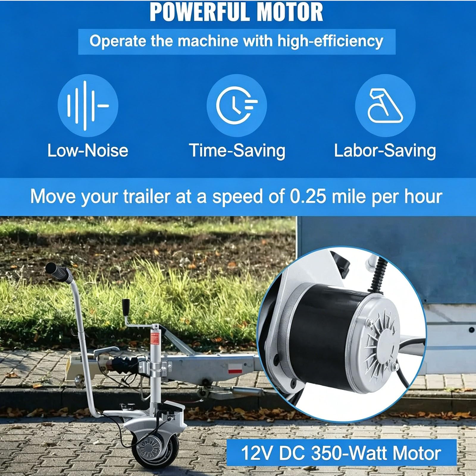 Roue Jockey Remorque Électrique Motorisée, Capacité Max. 272 kg,12V 350W Vitesse,2268 kg Chariot de Remorque, Roue Jockey Motorisée pour Déplacer Caravanes Bateaux