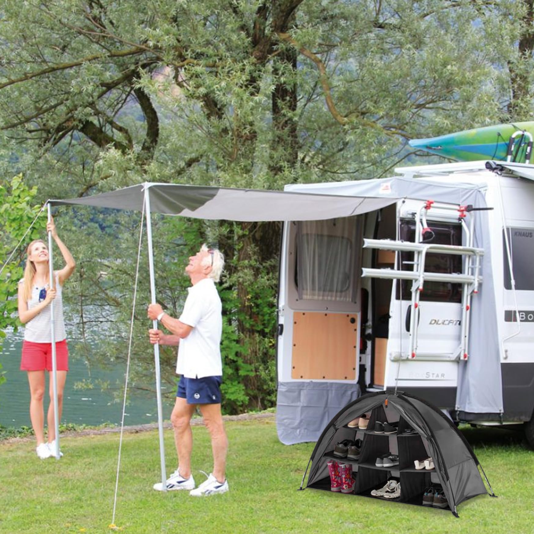Składany namiot kempingowy – 9-komorowy namiot na buty z łukowym zapięciem na zamek błyskawiczny, przenośne akcesoria kempingowe, idealne do sprzętu outdoorowego i przechowywania w podróży