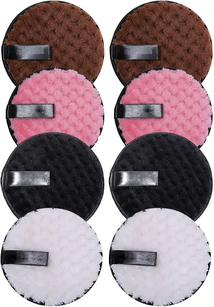 CALIDAKA 8 Pcs Reusable Makeup Remover Cotton Pads,Eco-Friendly Fabric,Fine Fiber Makeup Remover Cotton Pads,for Facial Care,Makeup Remover(Pink+White+Black+Coffee)