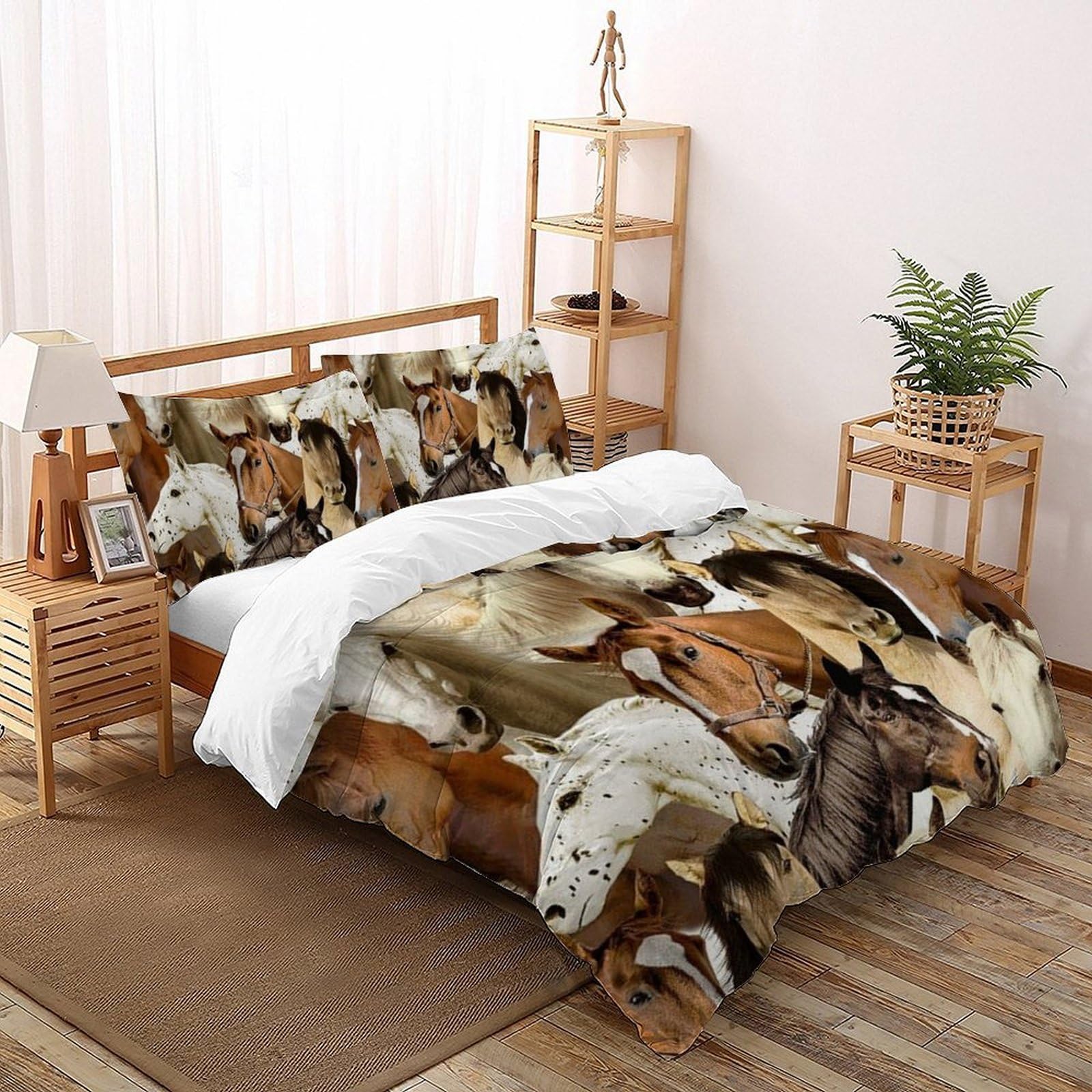 Housse de couette 3D enfants motif cheval sauvage lit 2 personnes 220x240 cm douce