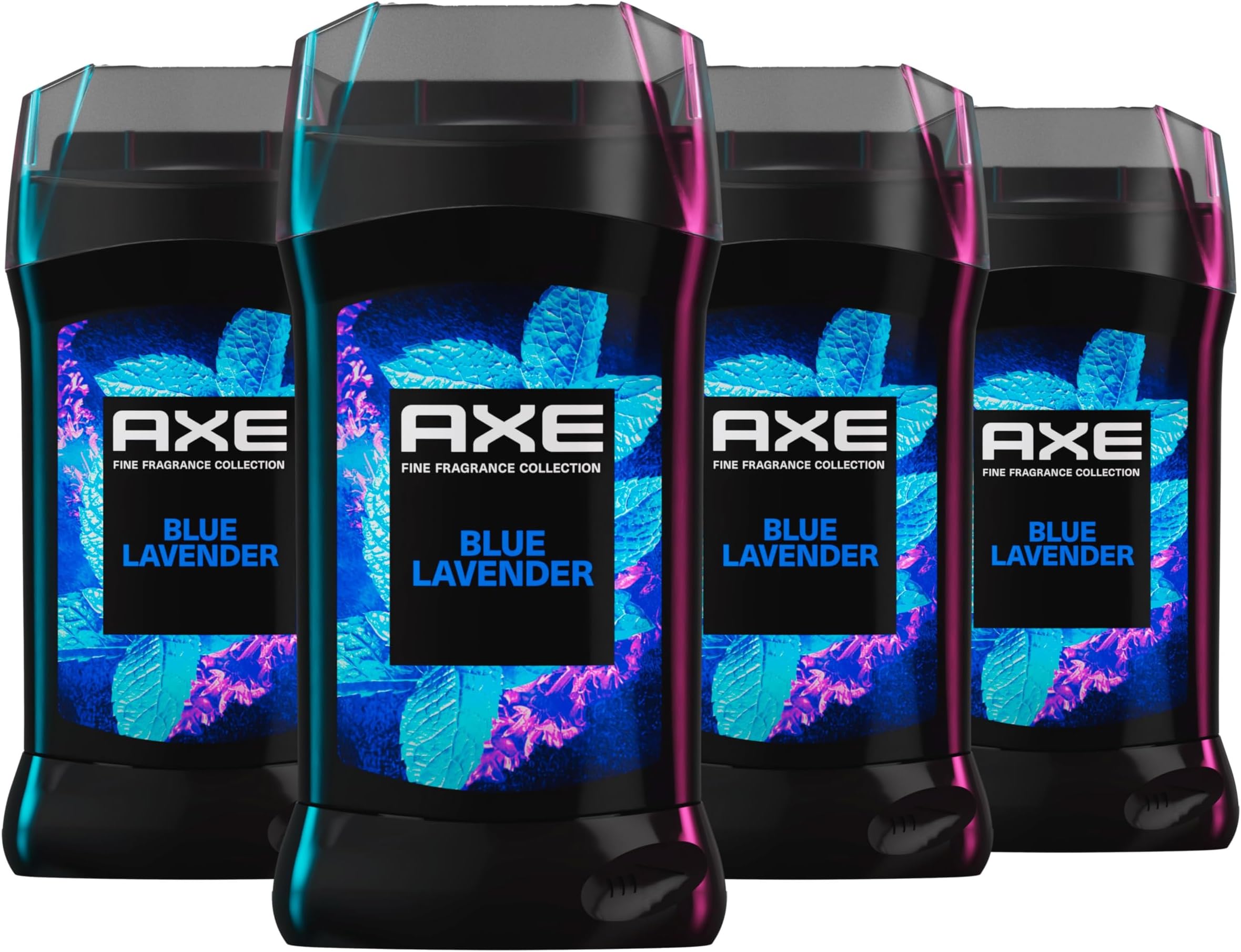 Fine Fragrance Collection Deodorant Stick Blue Lavender with Mint + Amber Essential Oils 4 Pack with 72H Freshness Aluminum-Free 3 oz