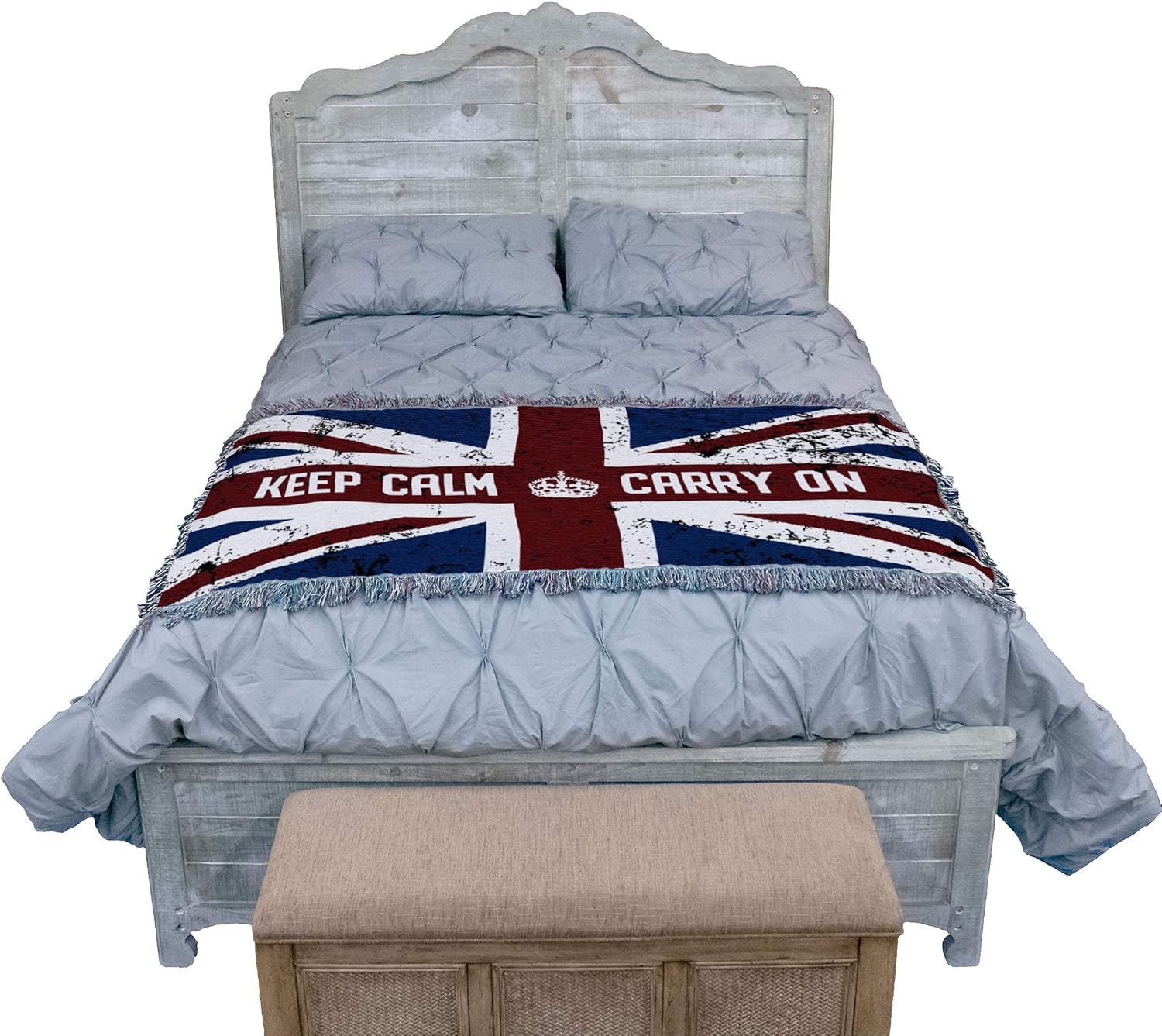 Pure Country Weavers United Kingdom - Union Jack Flag - Keep Calm and Carry On Blanket - Gift Tapestry Throw for Back of Couch or Sofa - Woven from Cotton - Made in The USA (61x36)