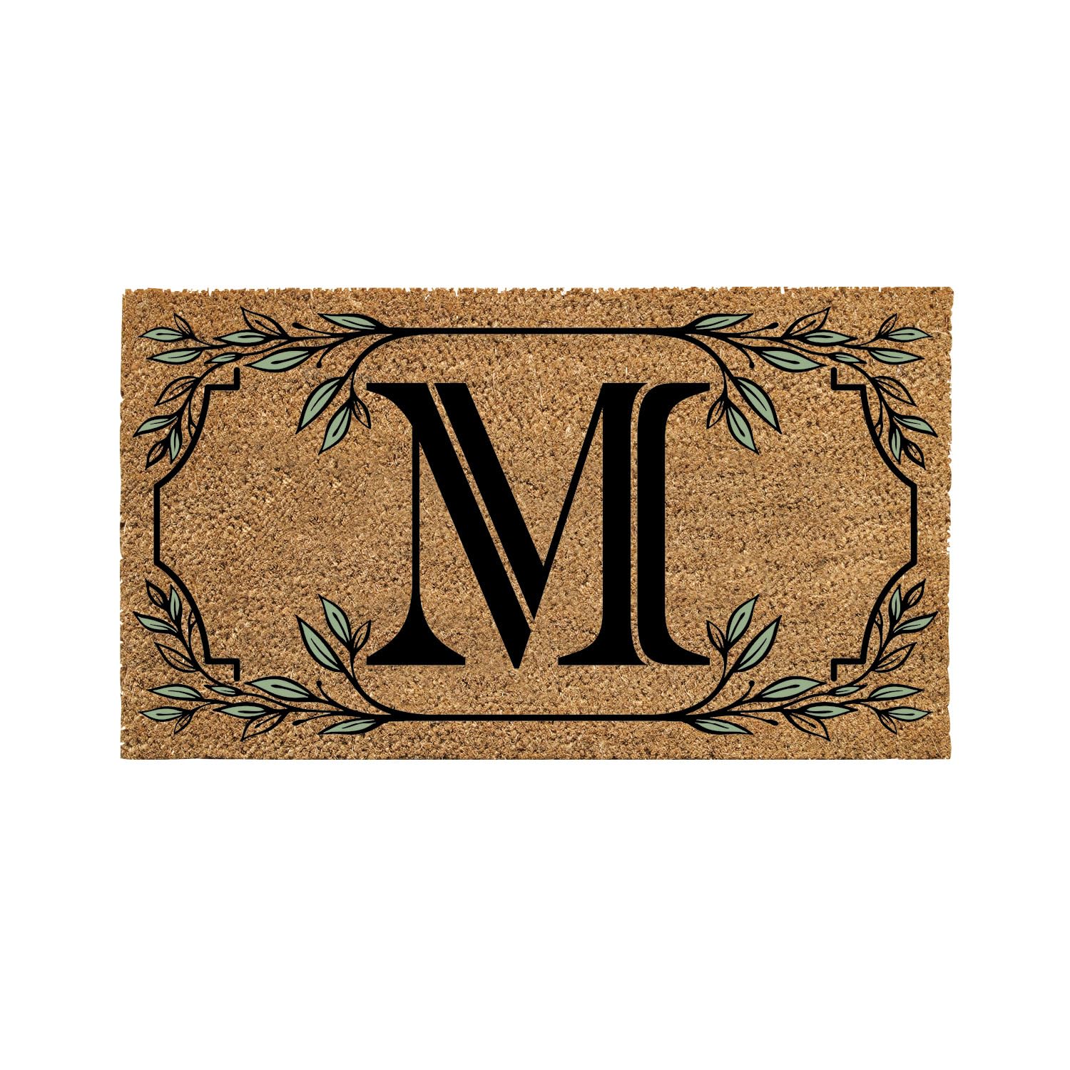 Evergreen Monogram Coir Doormat | Letter M | Front Door Mat for Outdoor Indoor Entrance | 28x16 Inches | Non-Slip Backing Doorway Mat for Porch Patio Floor | New Home Decor Housewarming Gift