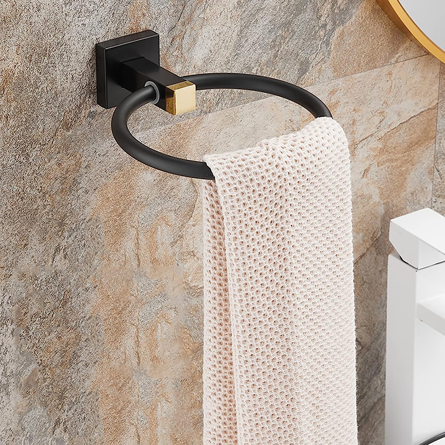 Towel Ring Towel Holder Bathroom Round Hand Towel Ring Wall Mounted Hanging Towel Hanger with Fixing Accessories, Aviation Aluminum