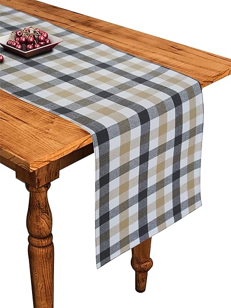 Airwill Cotton Lanfrancki Grey Designed Checked Pattern Table Runner Length 152cm (Grey, Pack of 1)