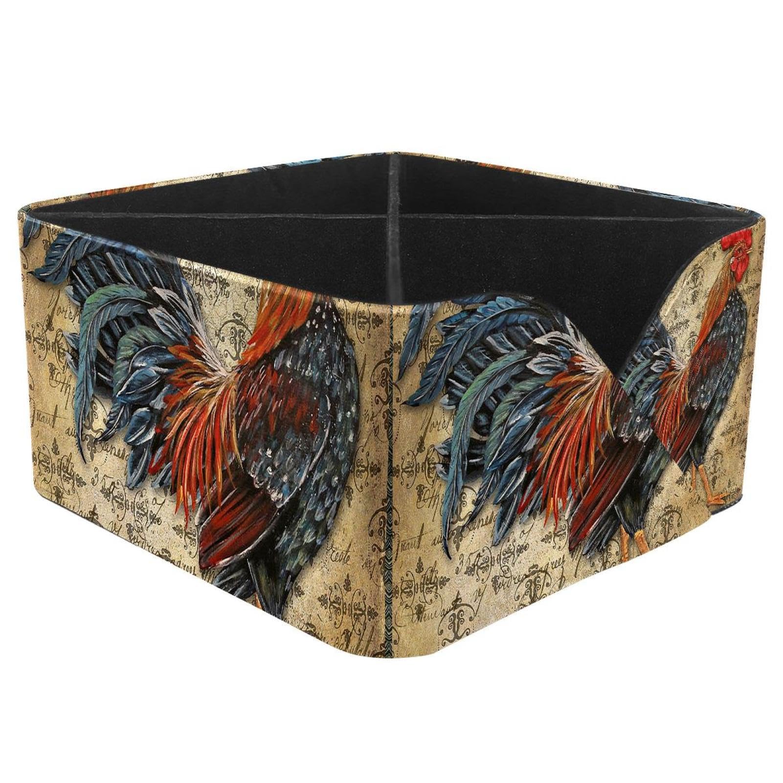 KengjuTesu Vintage Rooster Desktop Organizer Pen Holder, Rectangular Pencil Cup for Office, Study and Makeup Stations