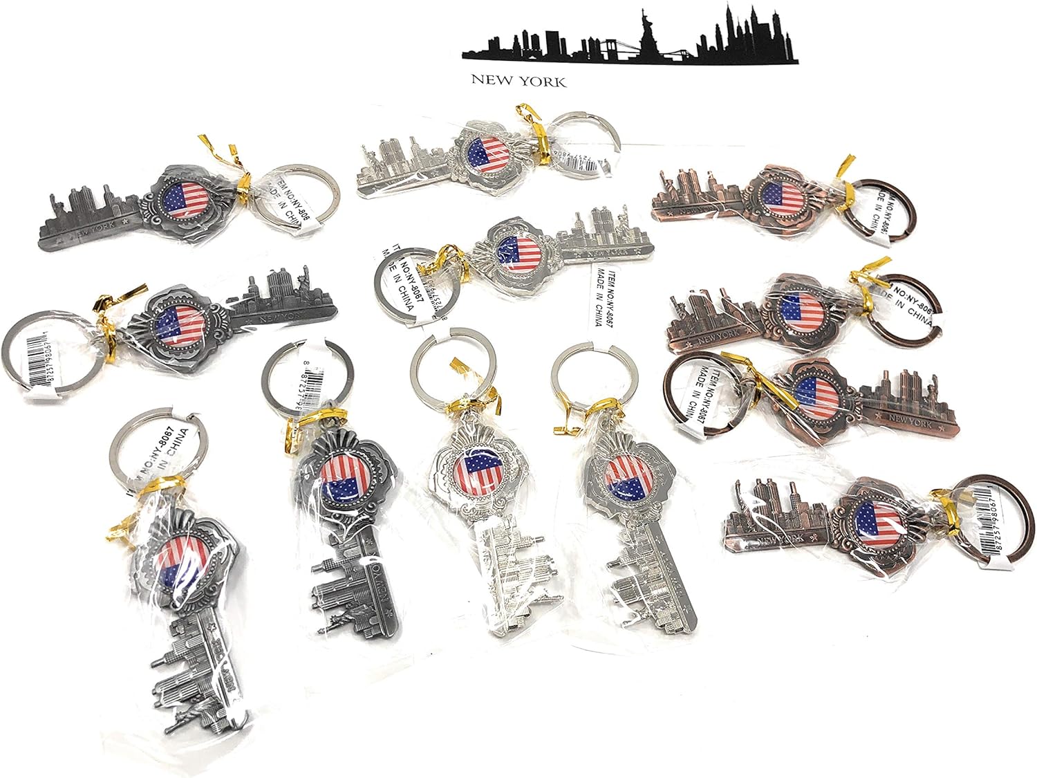12 PC x NYC KEYCHAINS SOUVENIRS NEW YORK CITY SKYLINE IN