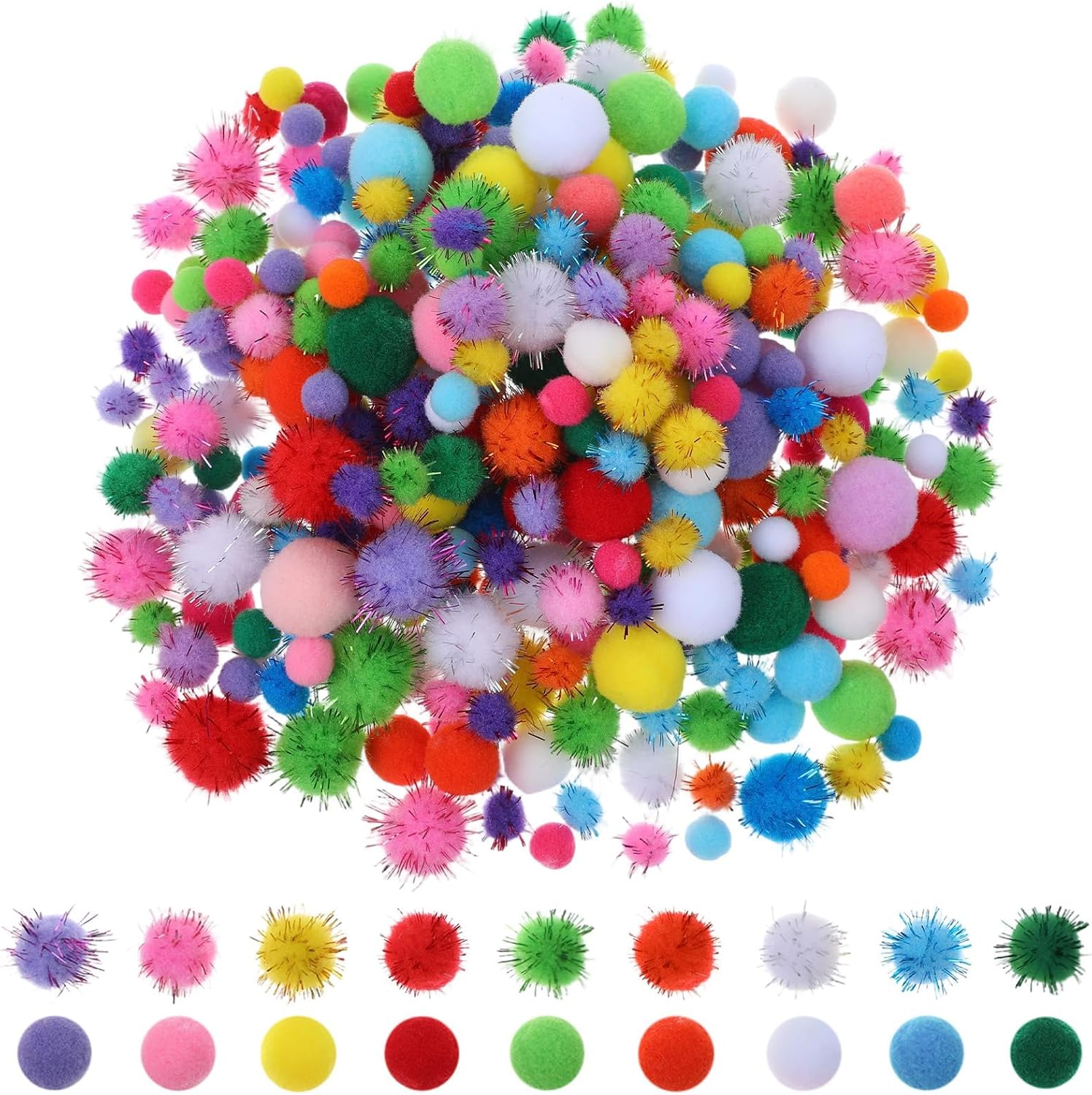JJUNW 360Pcs Glitter Pom Poms, Tinsel Pom Poms, Soft Fluffy Pom-Poms Glitter Fuzzy Pompom Puff Balls for DIY Arts Crafts Projects Home Decorations Summer Holiday Party Fuzzy Ball to Glue on