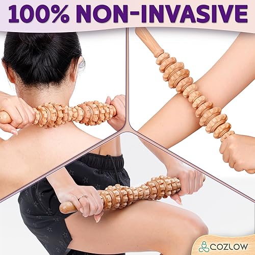 Vista 37 de COZLOW Rodillo de masaje de madera (12 rodillos) – Herramienta de masaje de terapia de madera curvada para esculpir el cuerpo, liberación de fascia