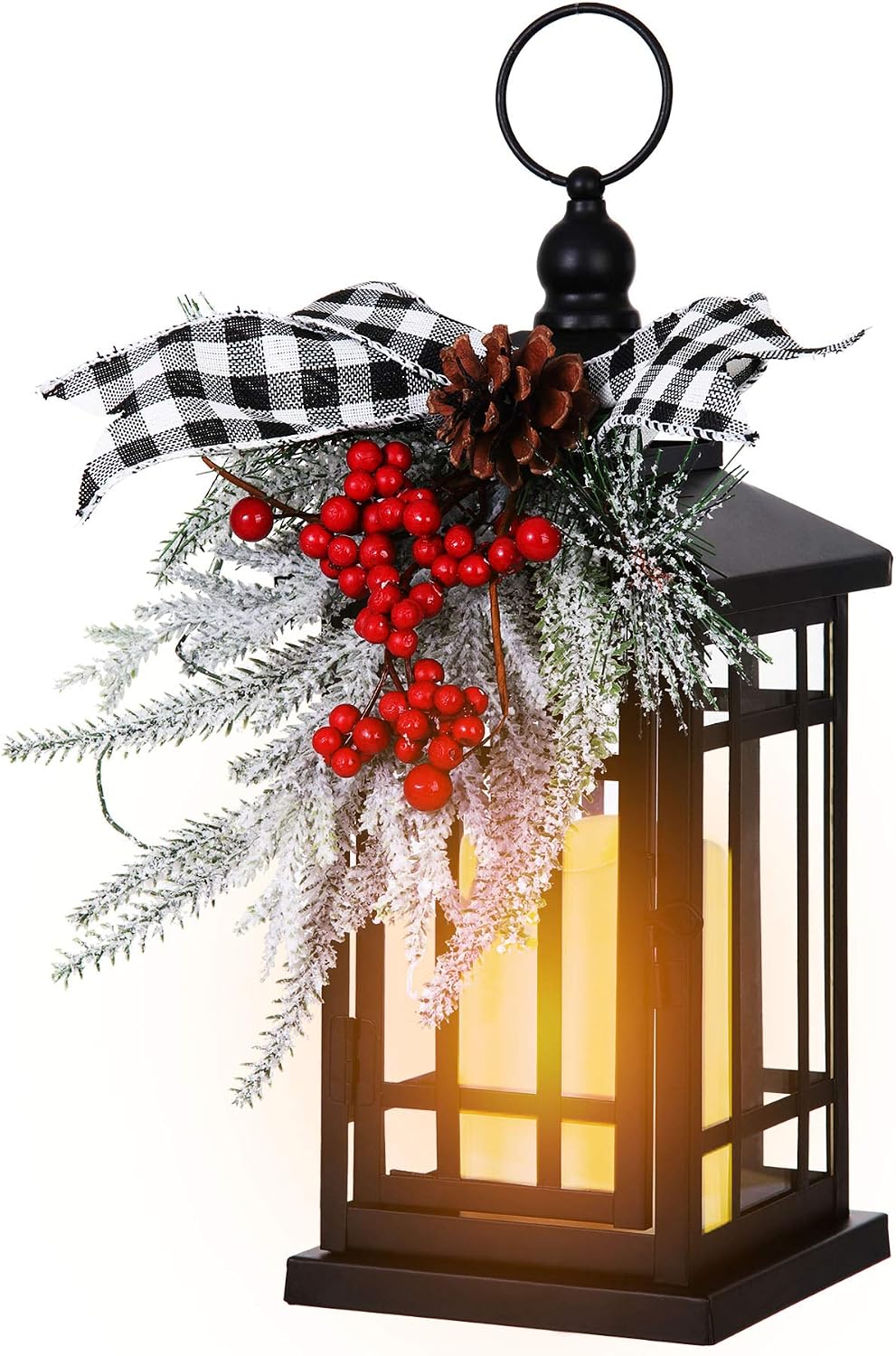 Black Hanging Candle Lantern for Outdoor Patio Indoor Home Table Fireplace Farmhouse Decorations, with Retro Classical Decorative Ornaments