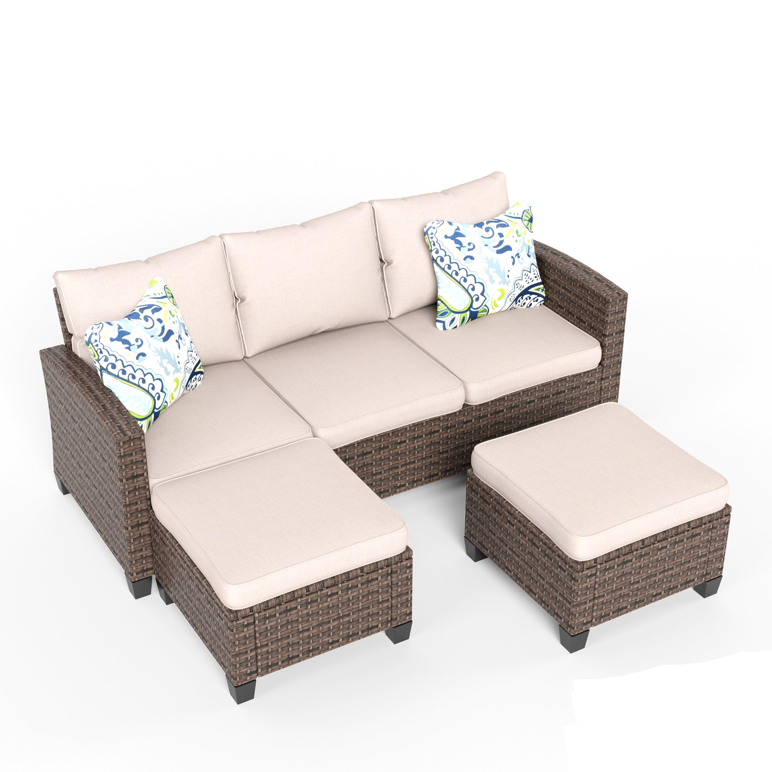 MFSTUDIO Gartenmöbel Set, Lounge Möbel Outdoor, PE-Rattan Wetterfest Terassenmöbel mit Sofa & Schemel & Sitzkissen, Frei Kombinierbar, Cushion PRO Fabric Wasserdicht, Leicht zu Reinigen