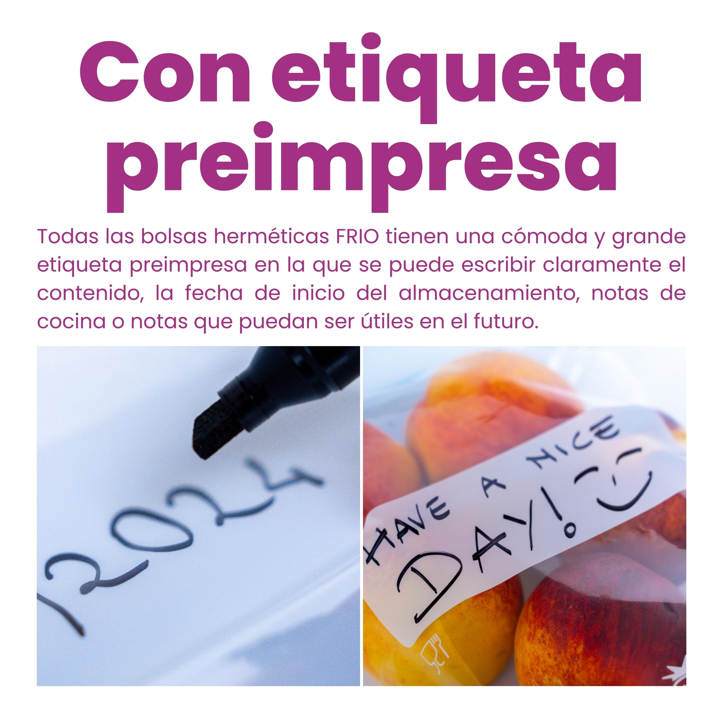 FRIO – 15 bolsas grandes para congelar 6L (Talla L: 29x42 cm), reutilizables con cierre hermético – Bolsas alimentarias con etiqueta, sin BPA